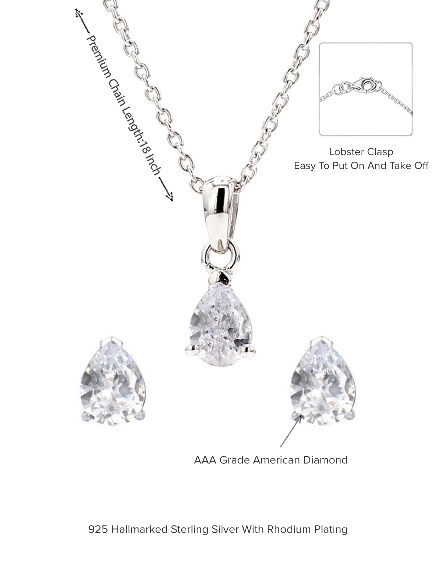 0.50 Carat Aaa American Diamond Pear Shape Solitaire Jewellery Set For Women