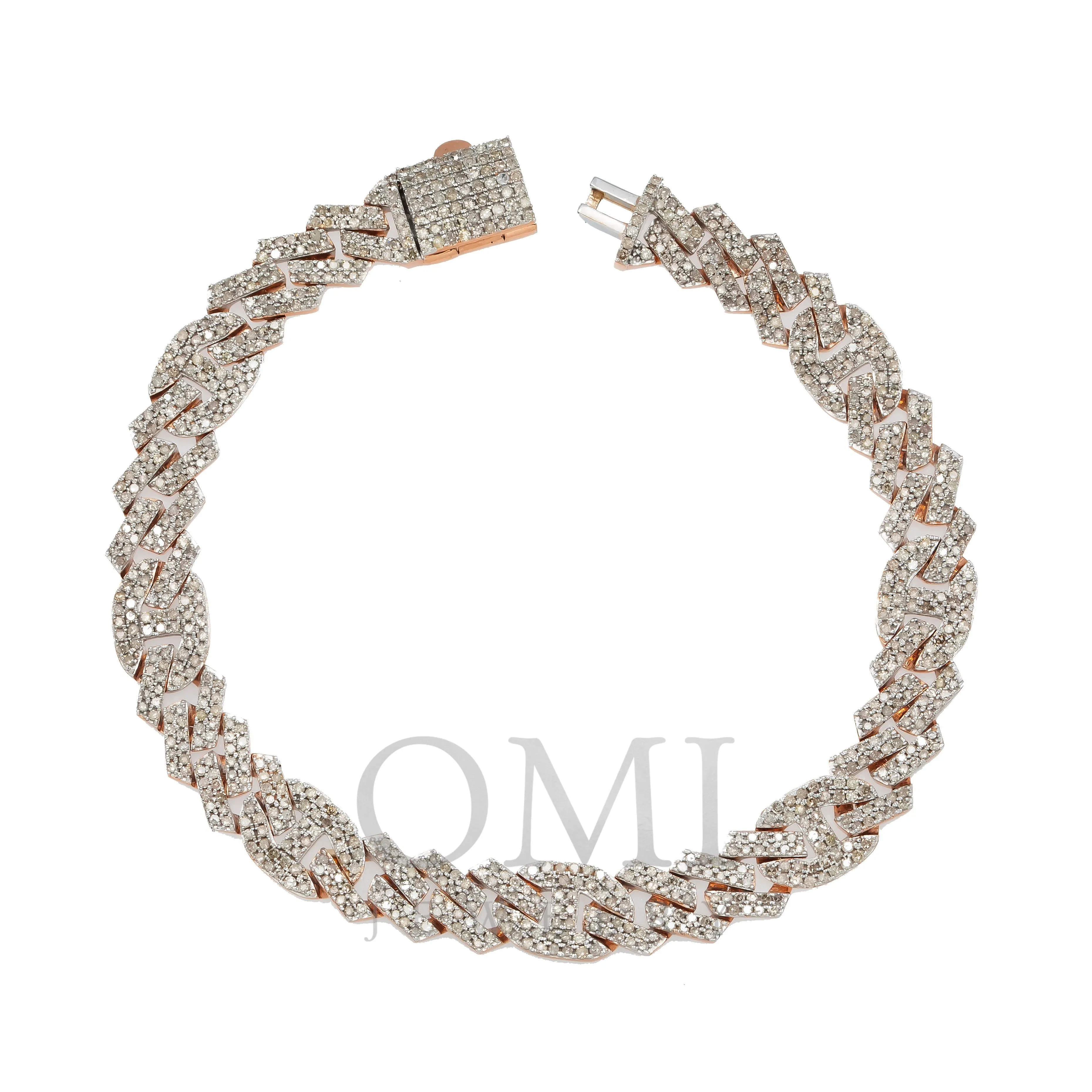 10K GOLD PRONG CUBAN DESIGNER CURB LINK CHAIN BRACELET 4.08 CT DIAMONDS