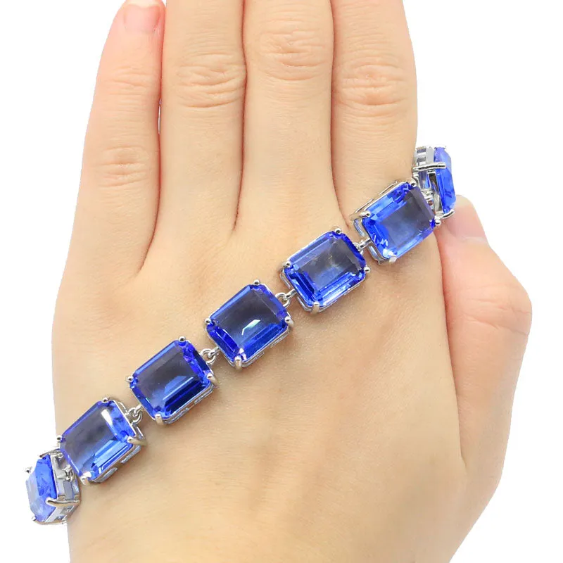 14k White Gold-Plated Violet Blue Created Tanzanite Tennis Bracelet