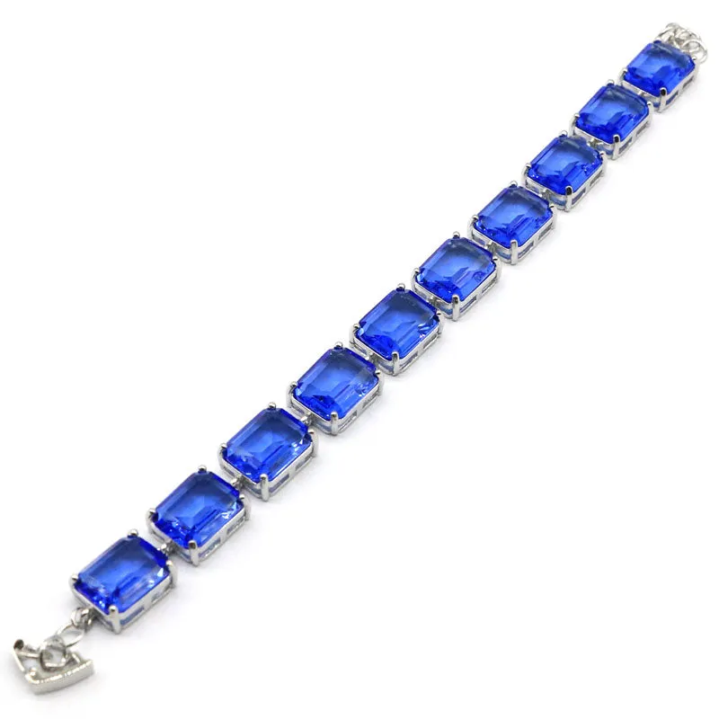 14k White Gold-Plated Violet Blue Created Tanzanite Tennis Bracelet