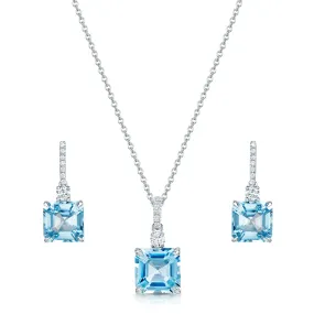 18ct White Gold Aquamarine & Diamond Jewellery Set