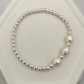 3 Baroque Pearl Bead Bracelet Sterling Silver