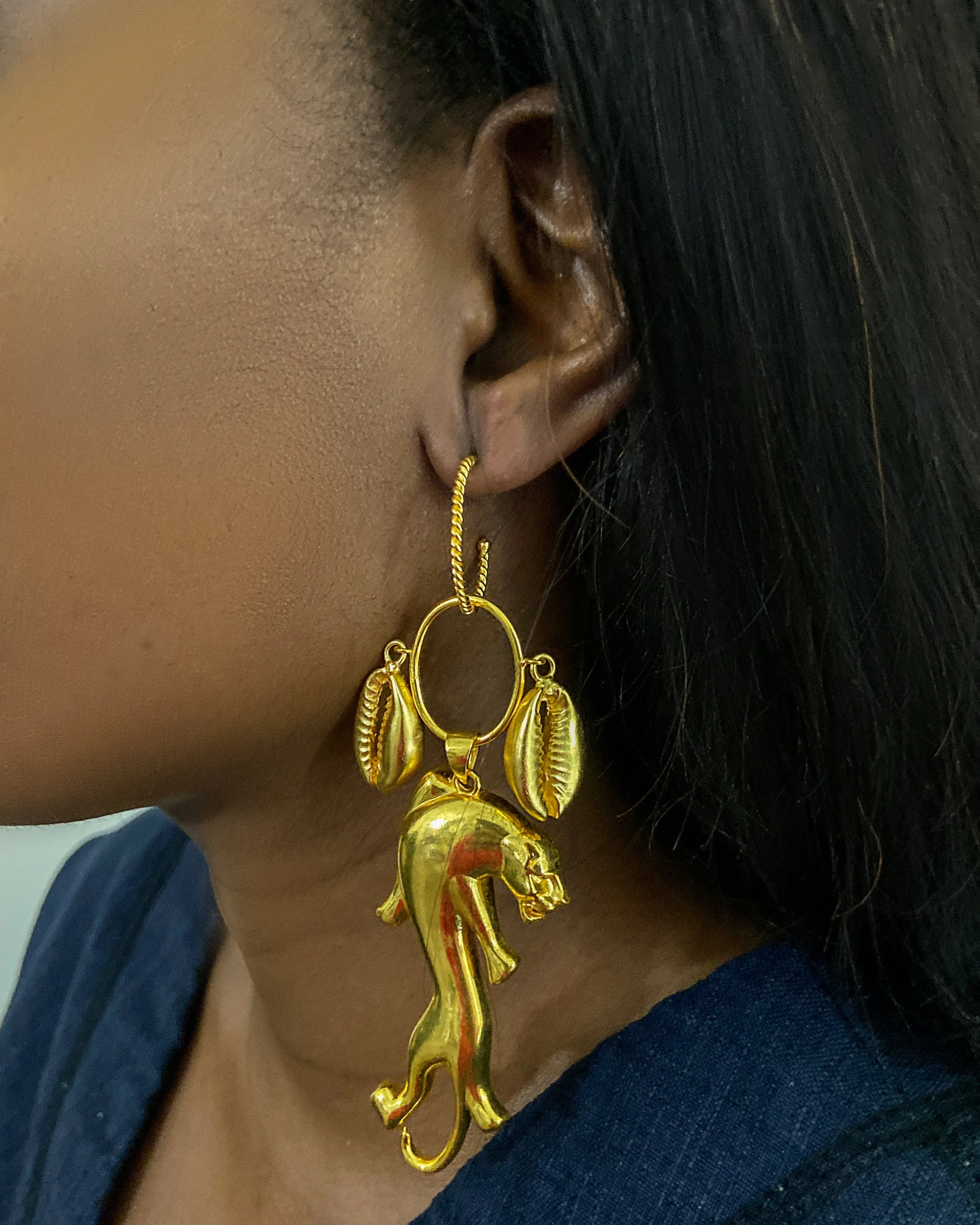 6 WEEK PREORDER - The N Cowrie Leopard  Drop Earrings