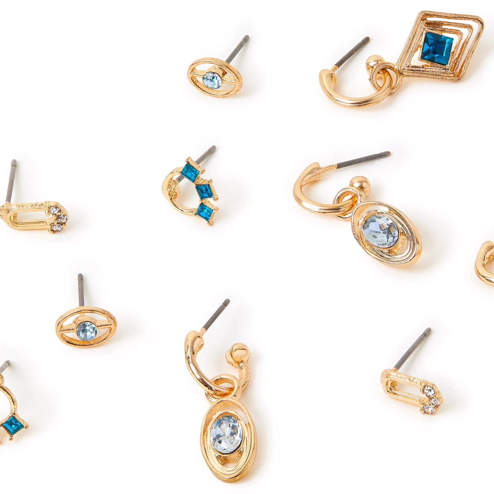 Accessorize London Women's Blue 6-Pack Gem Stud And Hoop Earrings