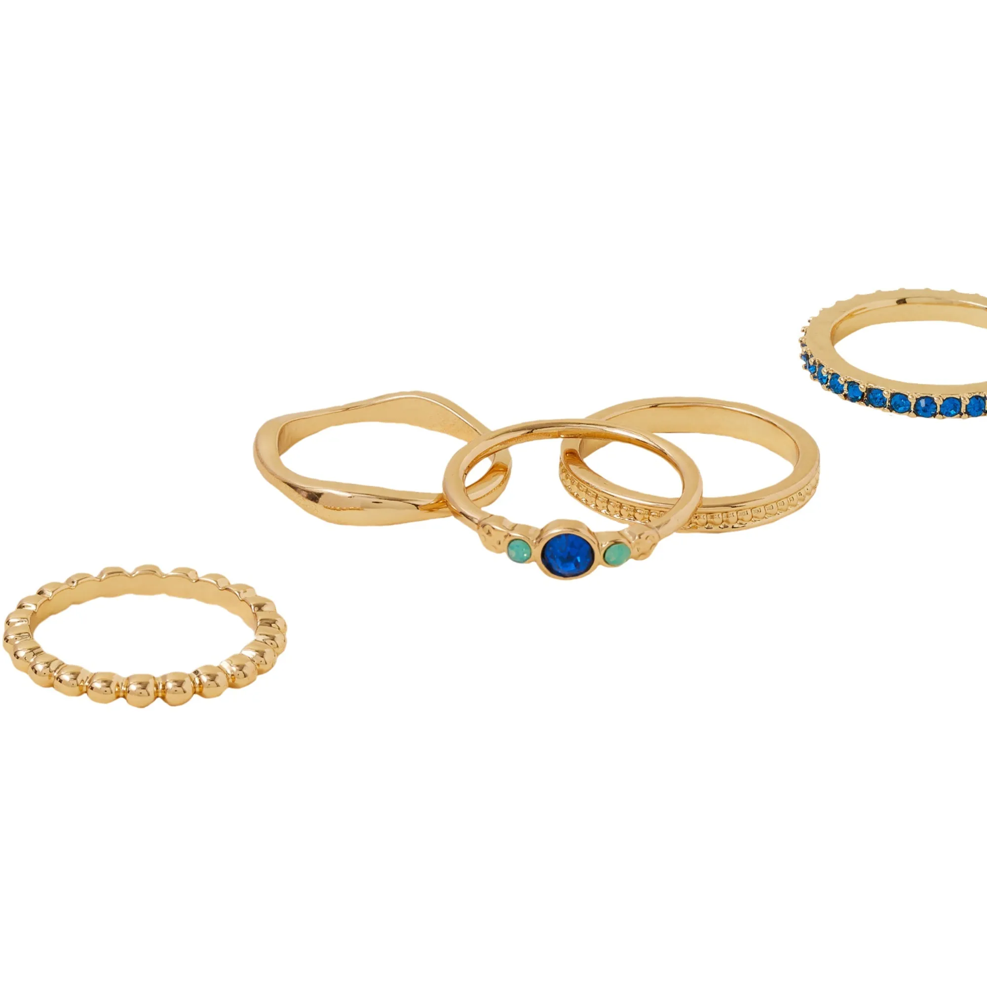 Accessorize London Women's Blue Gem Band Rings Pack of 5-Medium