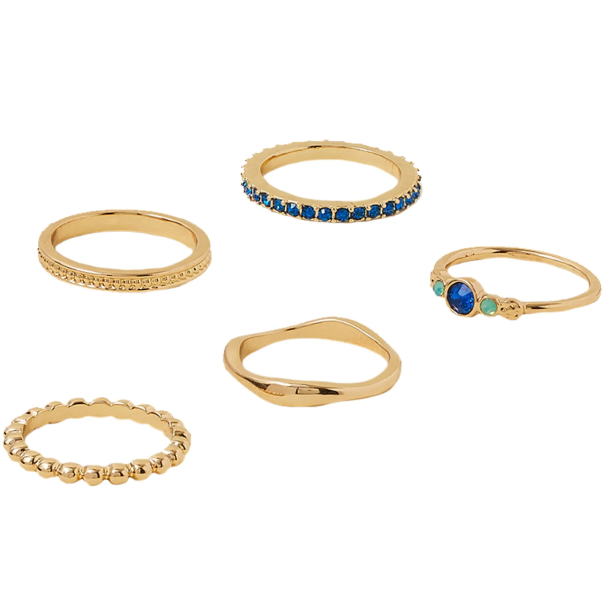 Accessorize London Women's Blue Gem Band Rings Pack of 5-Medium