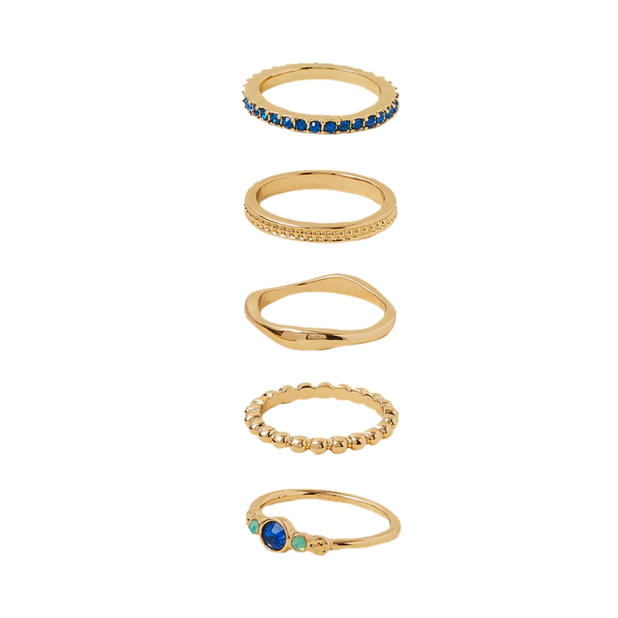 Accessorize London Women's Blue Gem Band Rings Pack of 5-Medium