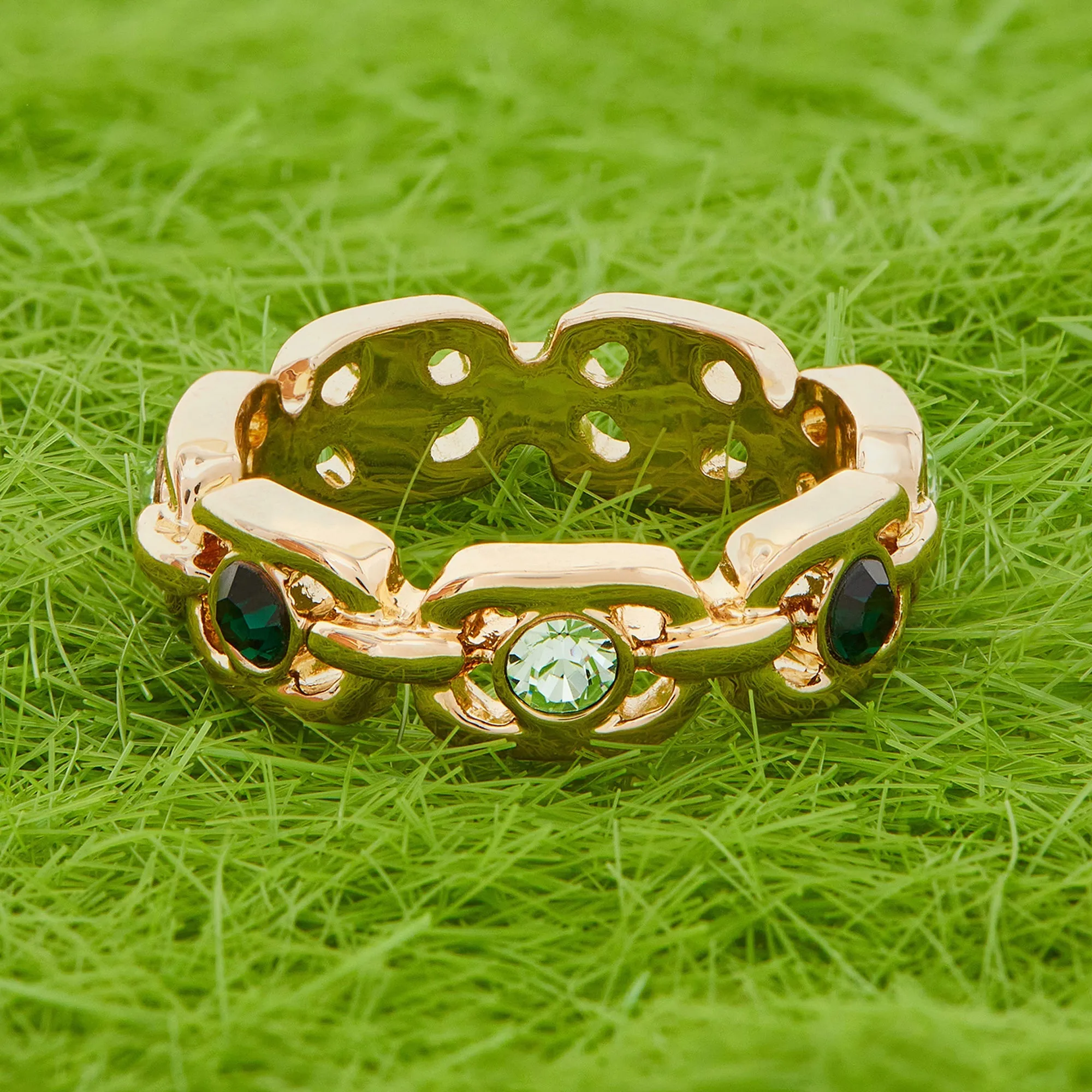 Accessorize London Women's Chain Gem Ring Green-Large