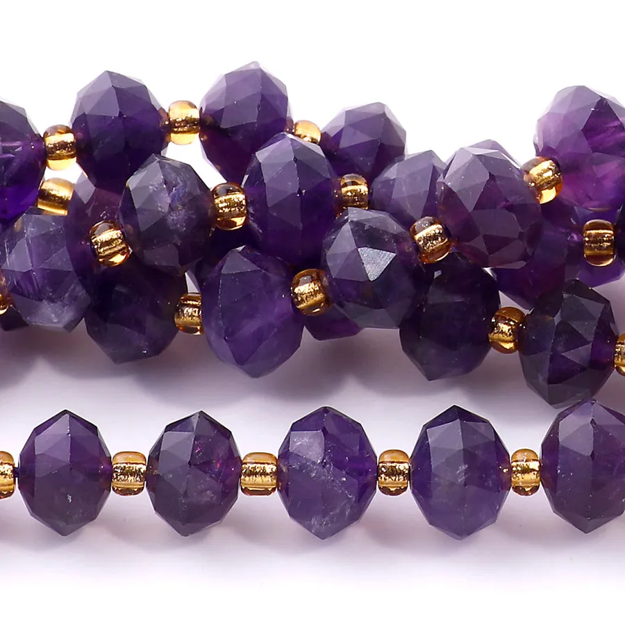 Amethyst 6x8mm Tri Cut Faceted Rondelle A Grade - 15-16 Inch