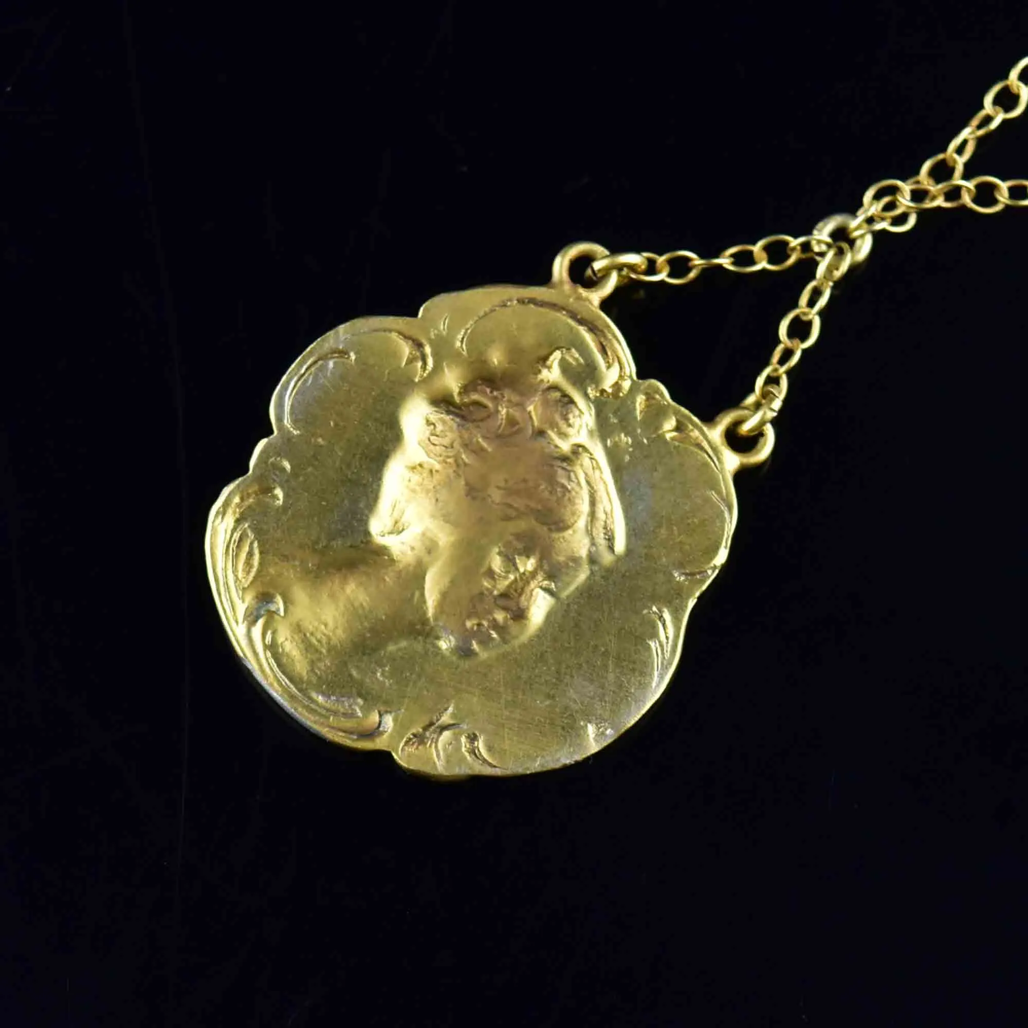 Antique Art Nouveau Gold Lady Pendant Necklace