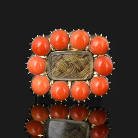 Vintage Georgian 10K Gold Coral Locket Brooch - Elegant Antique Jewelry