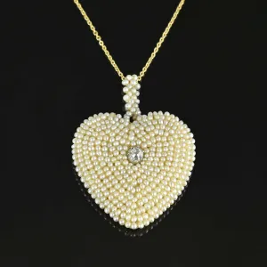 Antique Georgian Seed Pearl Diamond Heart Pendant