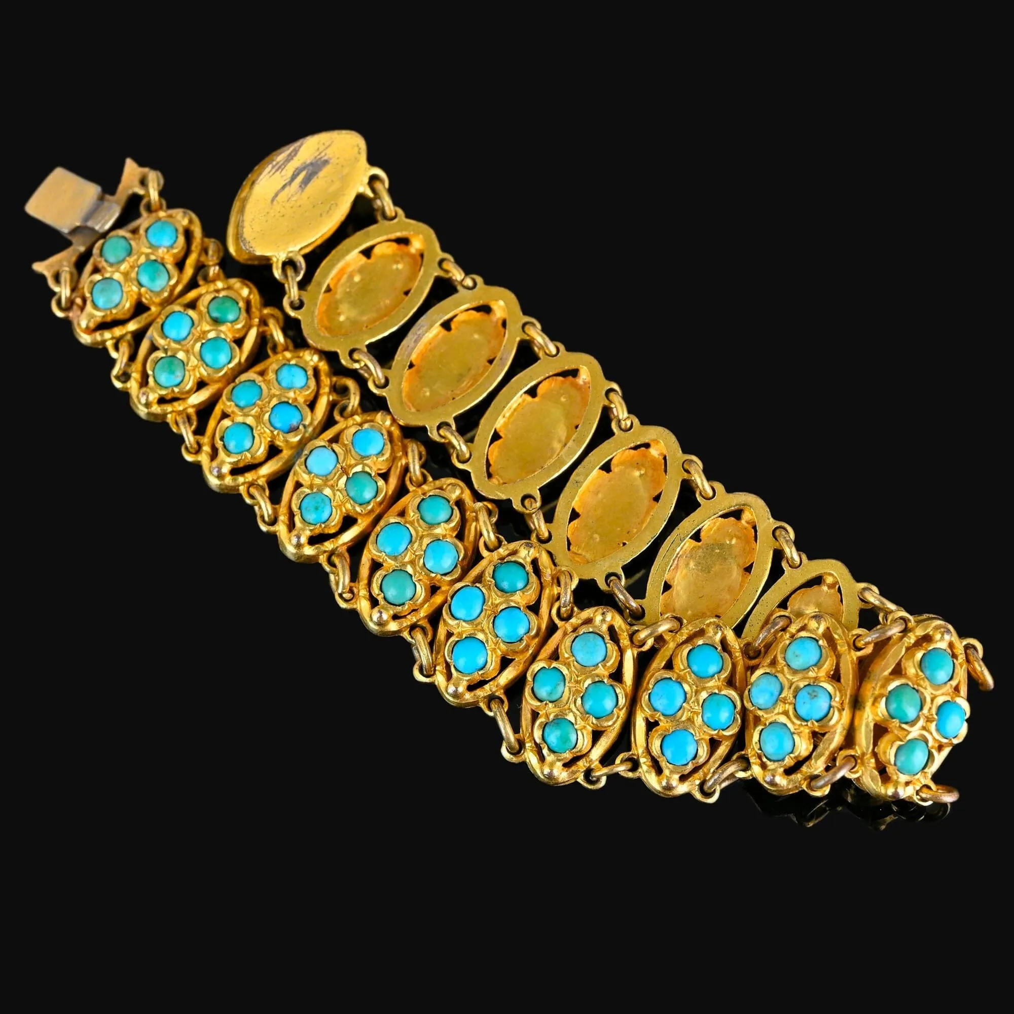 Antique Victorian Gold Gilt Filigree Turquoise Bracelet