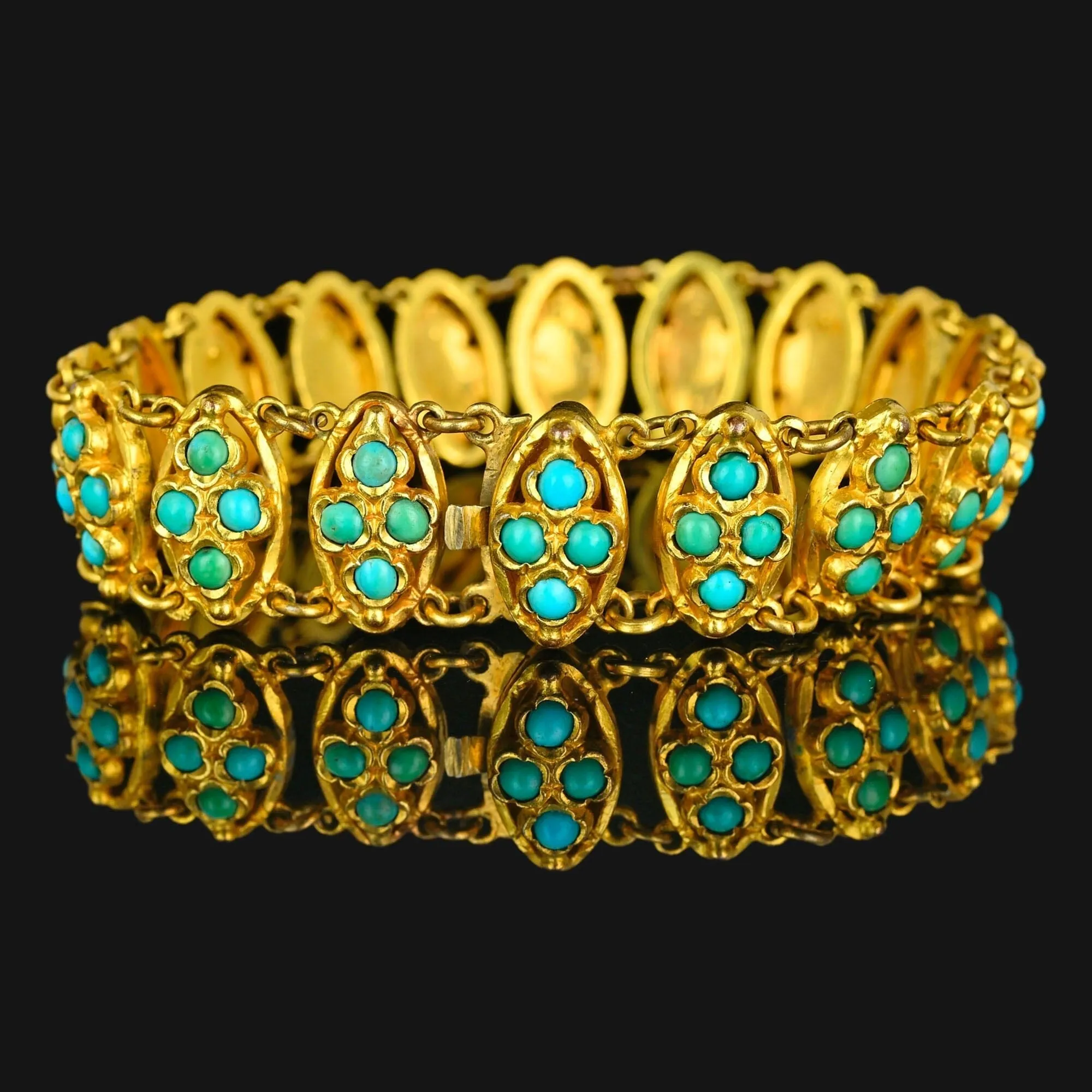 Antique Victorian Gold Gilt Filigree Turquoise Bracelet