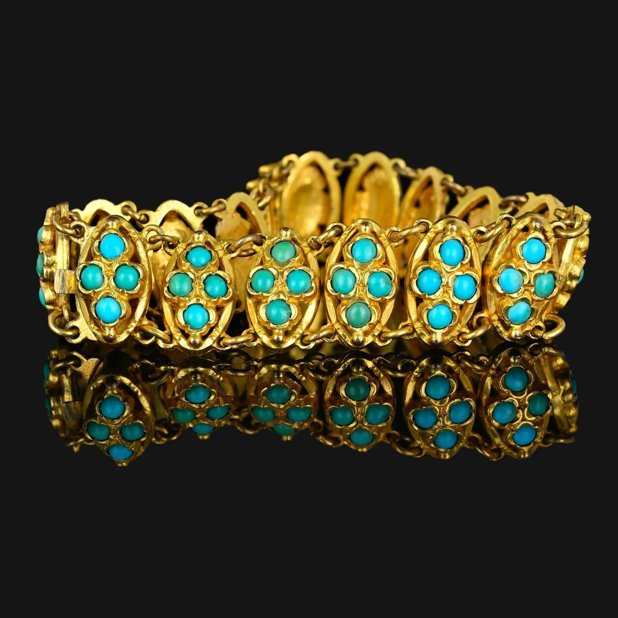 Antique Victorian Gold Gilt Filigree Turquoise Bracelet