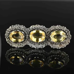 Antique Victorian Silver Engraved 27 CWT Citrine Brooch, Xtra Large