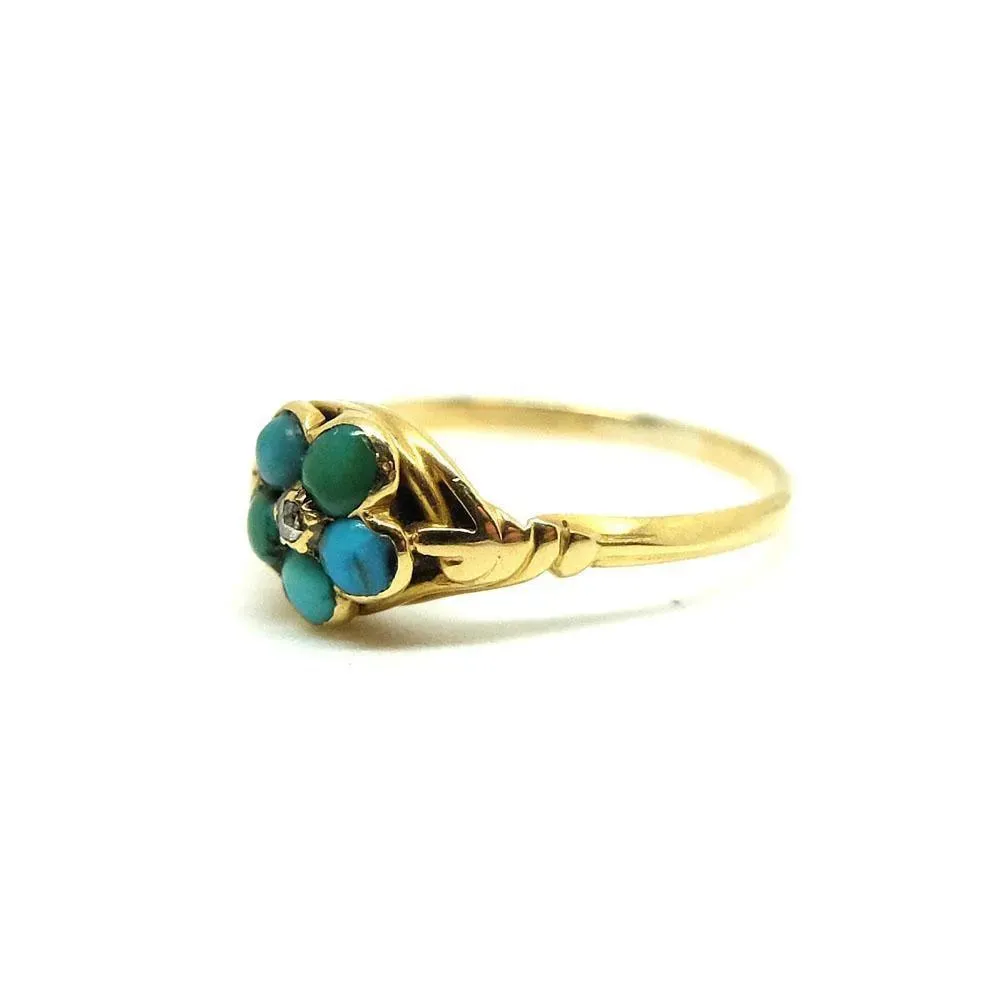 Antique Victorian Turquoise & Diamond 9ct Gold Mourning Ring