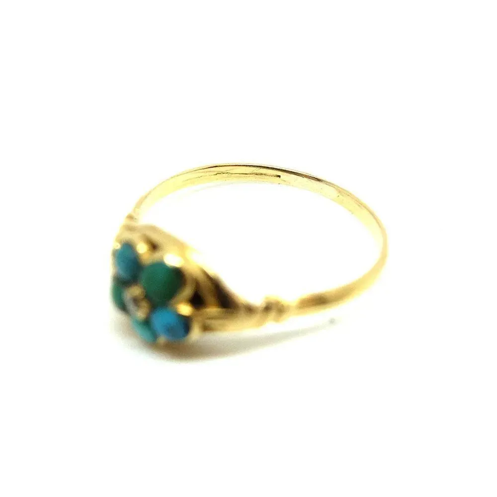 Antique Victorian Turquoise & Diamond 9ct Gold Mourning Ring