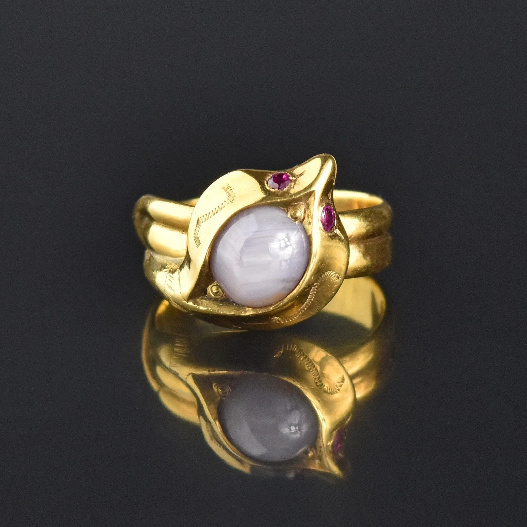 Art Deco Gold Snake Ruby Natural Star Sapphire Ring