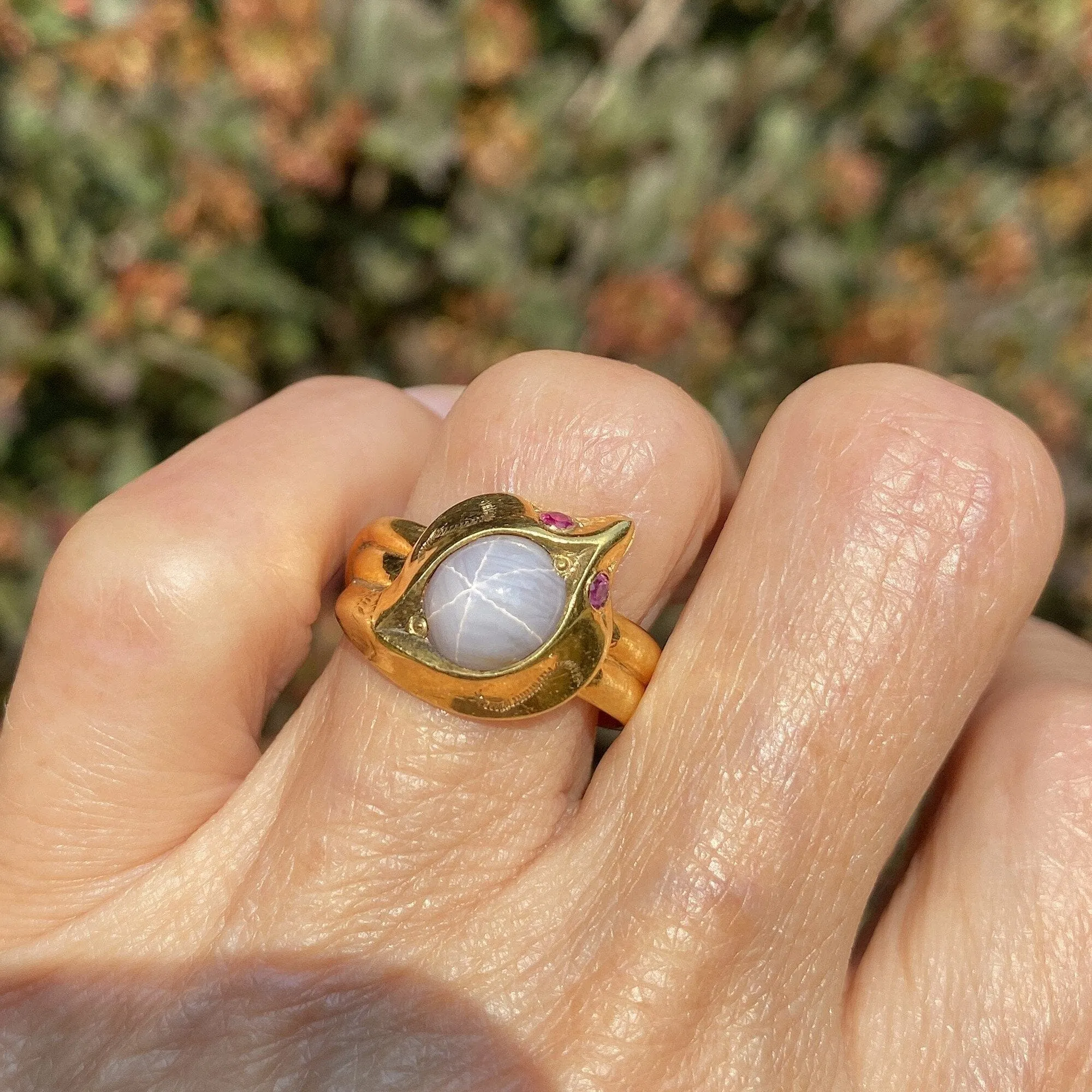 Art Deco Gold Snake Ruby Natural Star Sapphire Ring