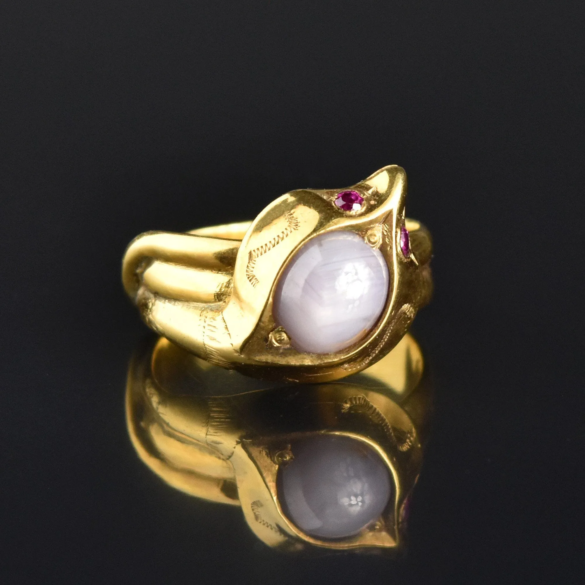 Art Deco Gold Snake Ruby Natural Star Sapphire Ring