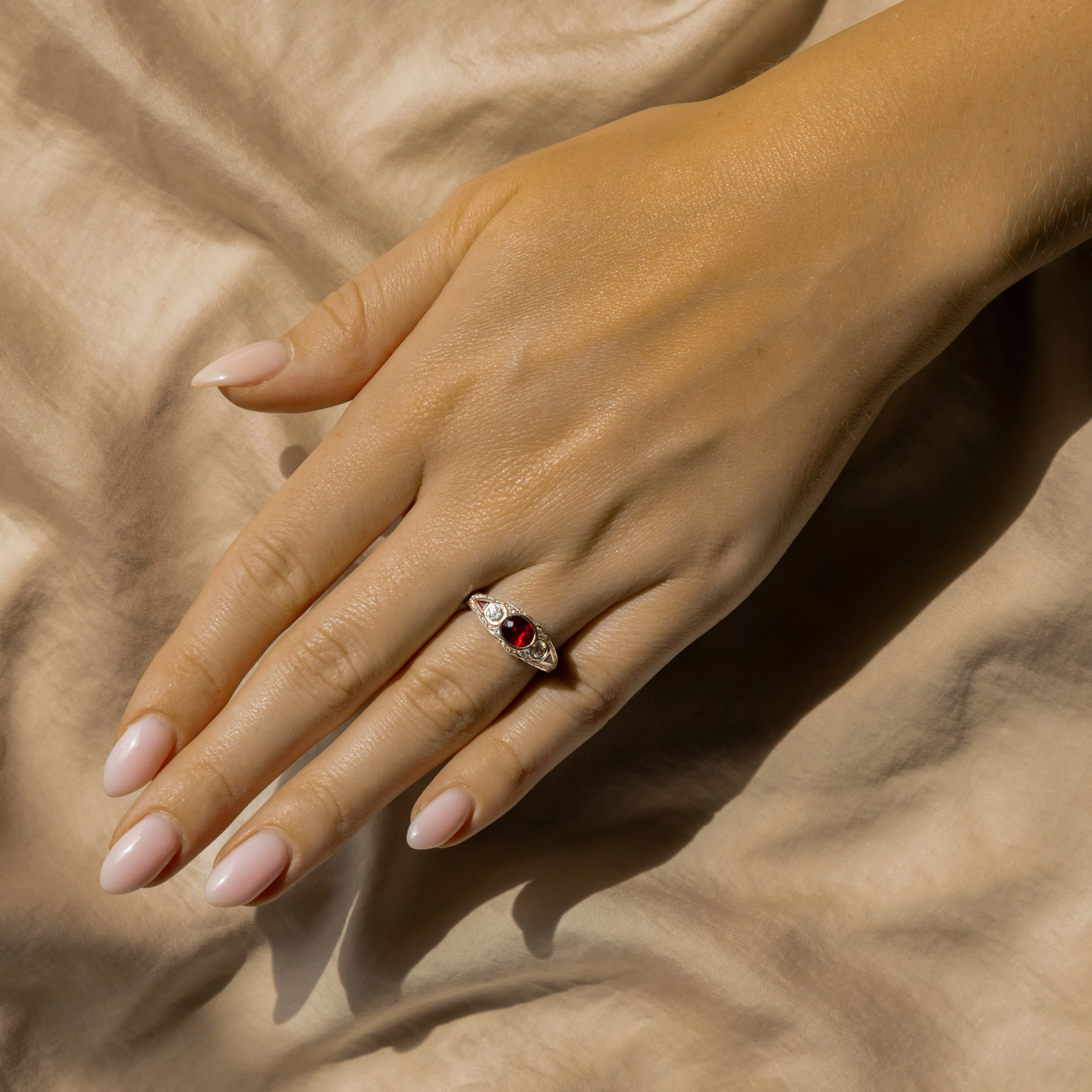 Art Deco Inspired 1.08 Carat Oval Natural Ruby Diamond Ring