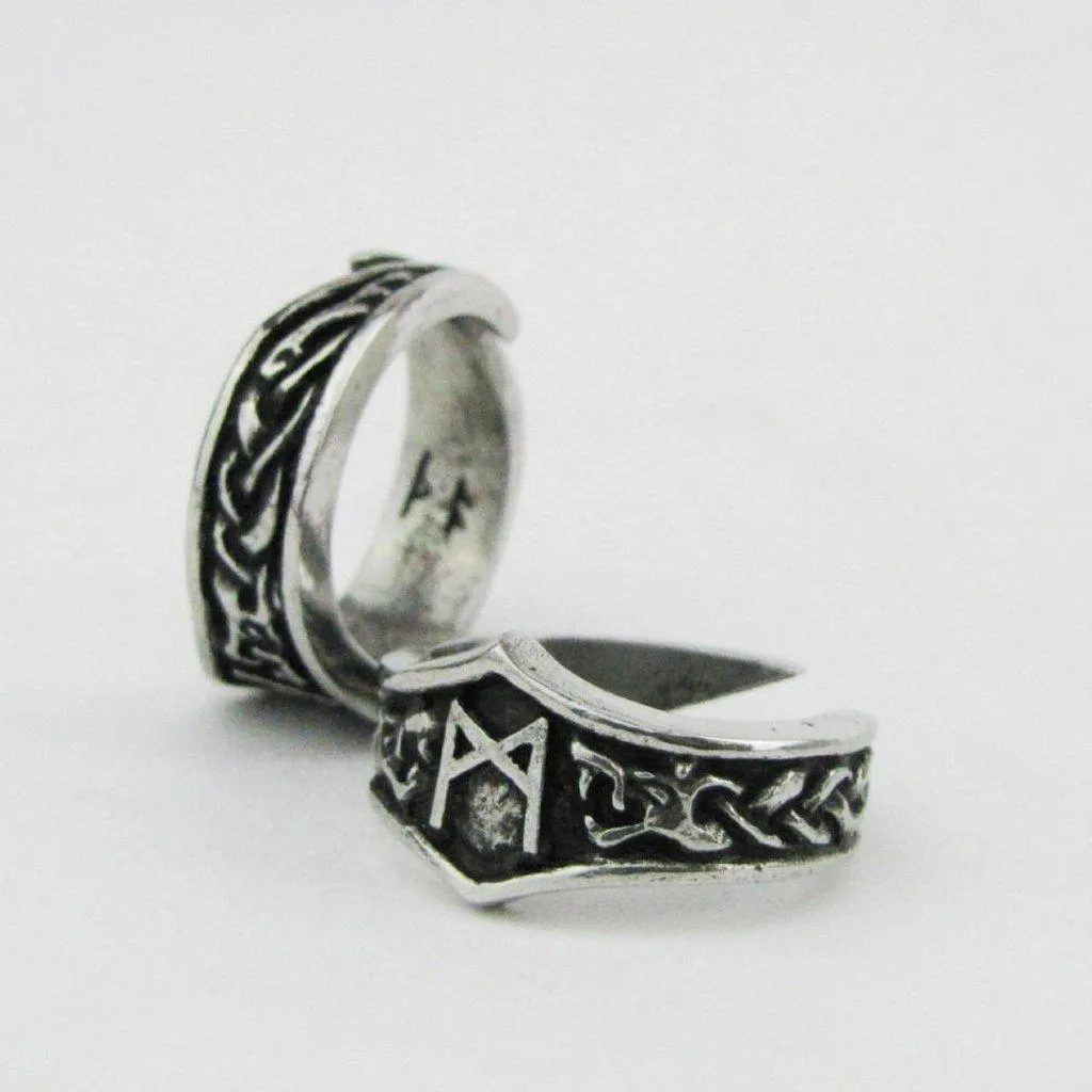 Asgard Mannaz Letter M Rune Ring - Adjustable