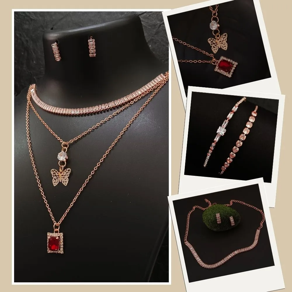 Bhavi Jewels AD Diamond Rose Gold Jewellery Combo