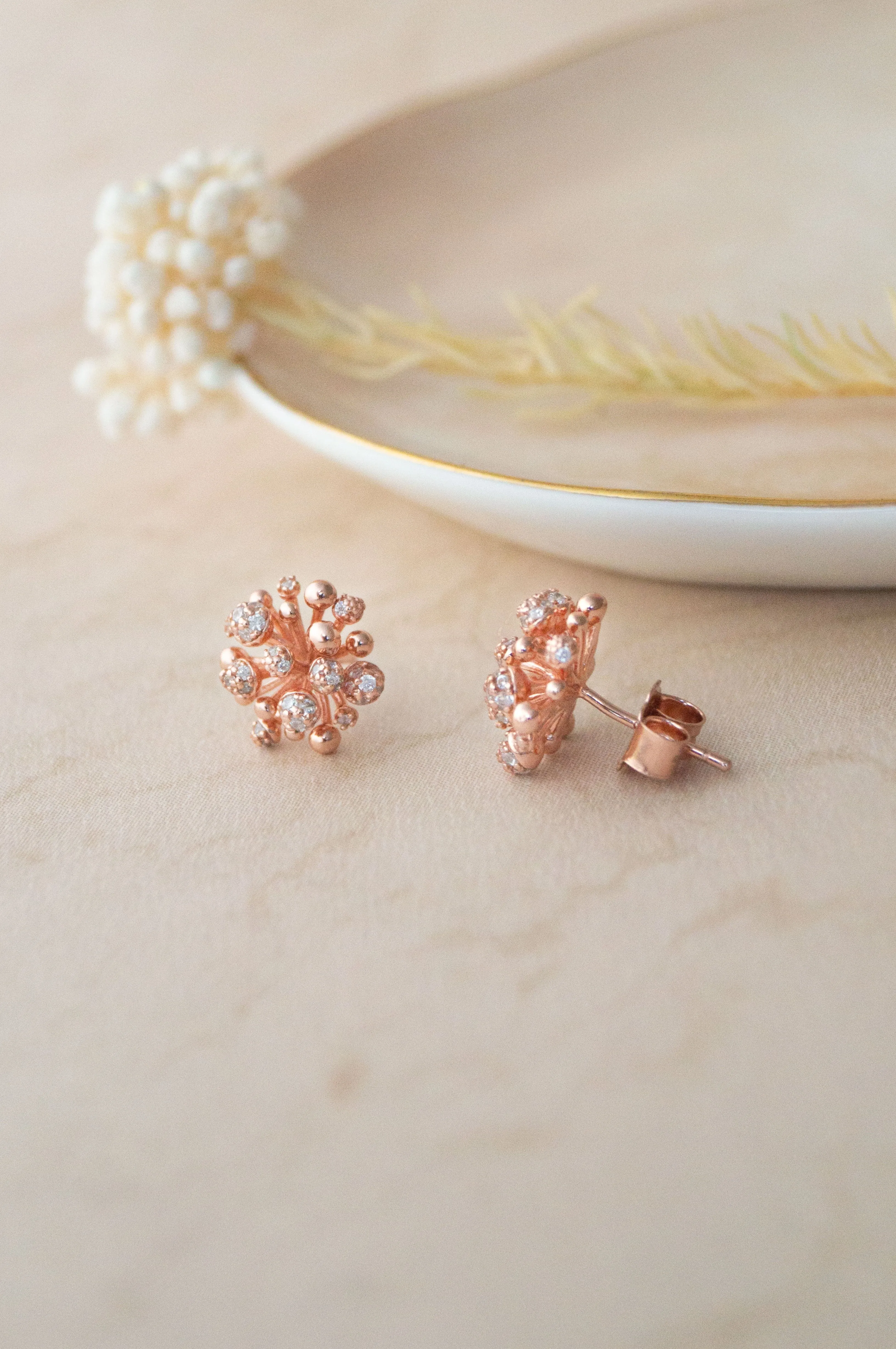 Bursting Showers Rose Gold Plated Sterling Silver Statement Earrings