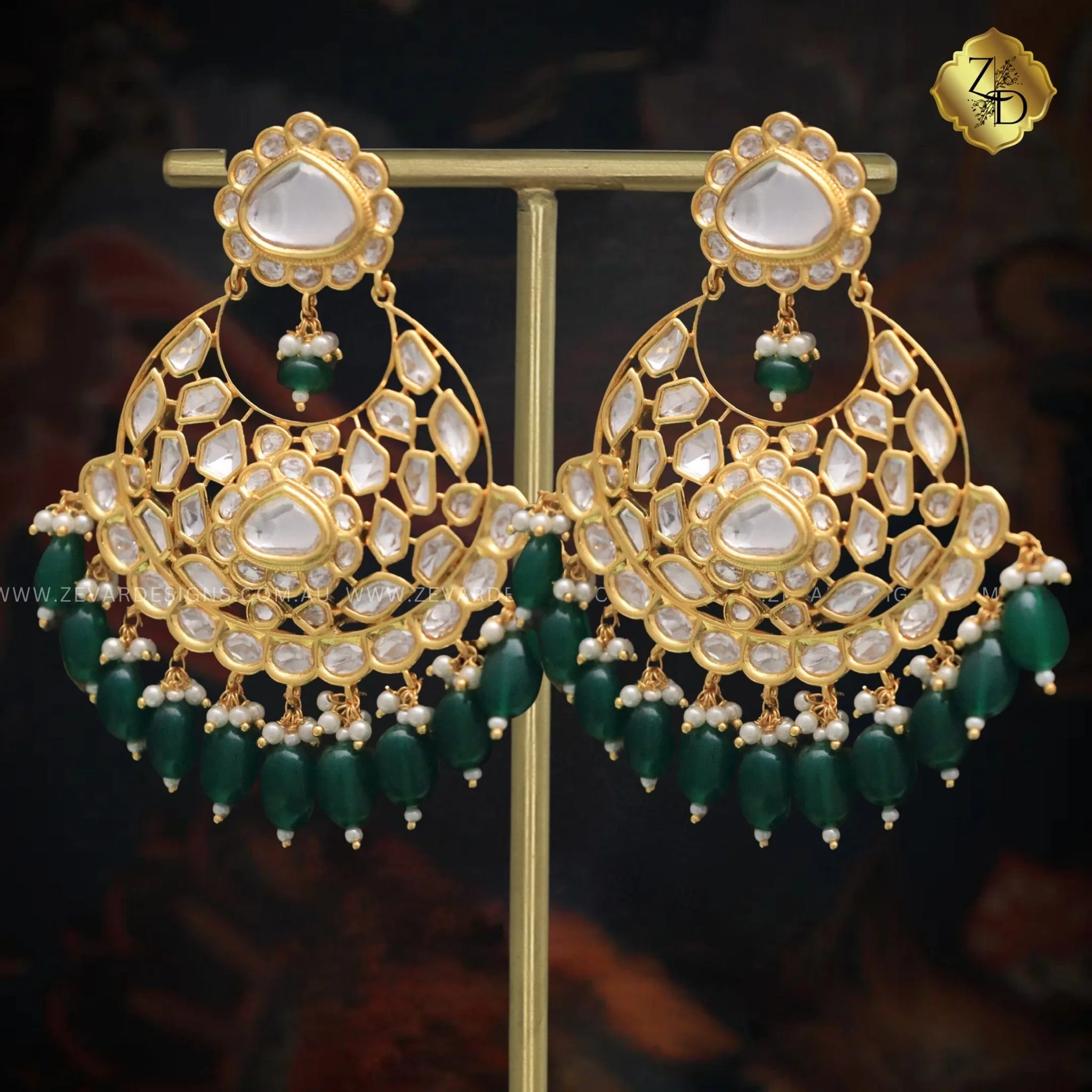 Chandbali Maang Tikka Set - Emerald green