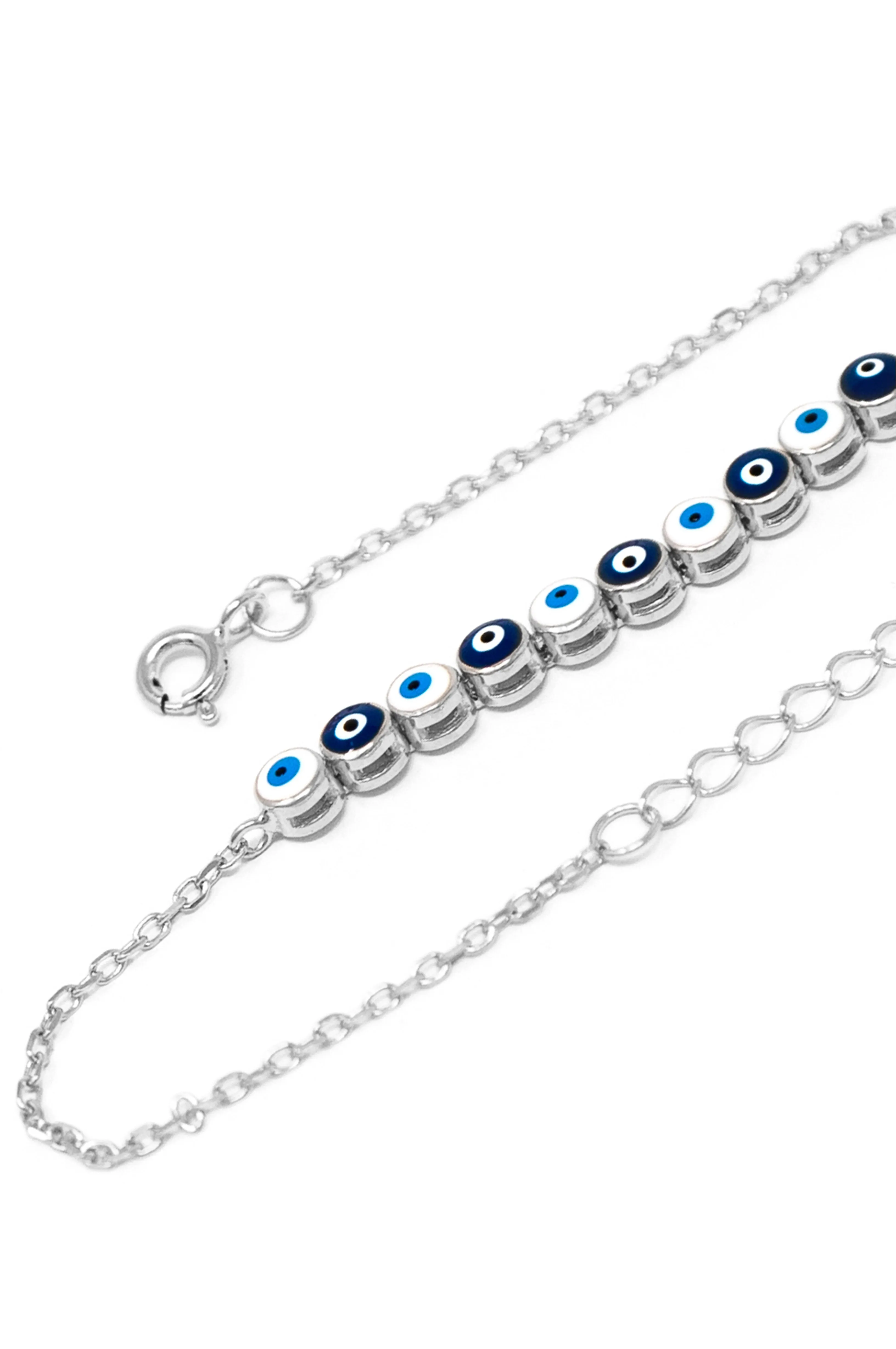 Chic Two Way Evil Eye Sterling Silver Chain Bracelet