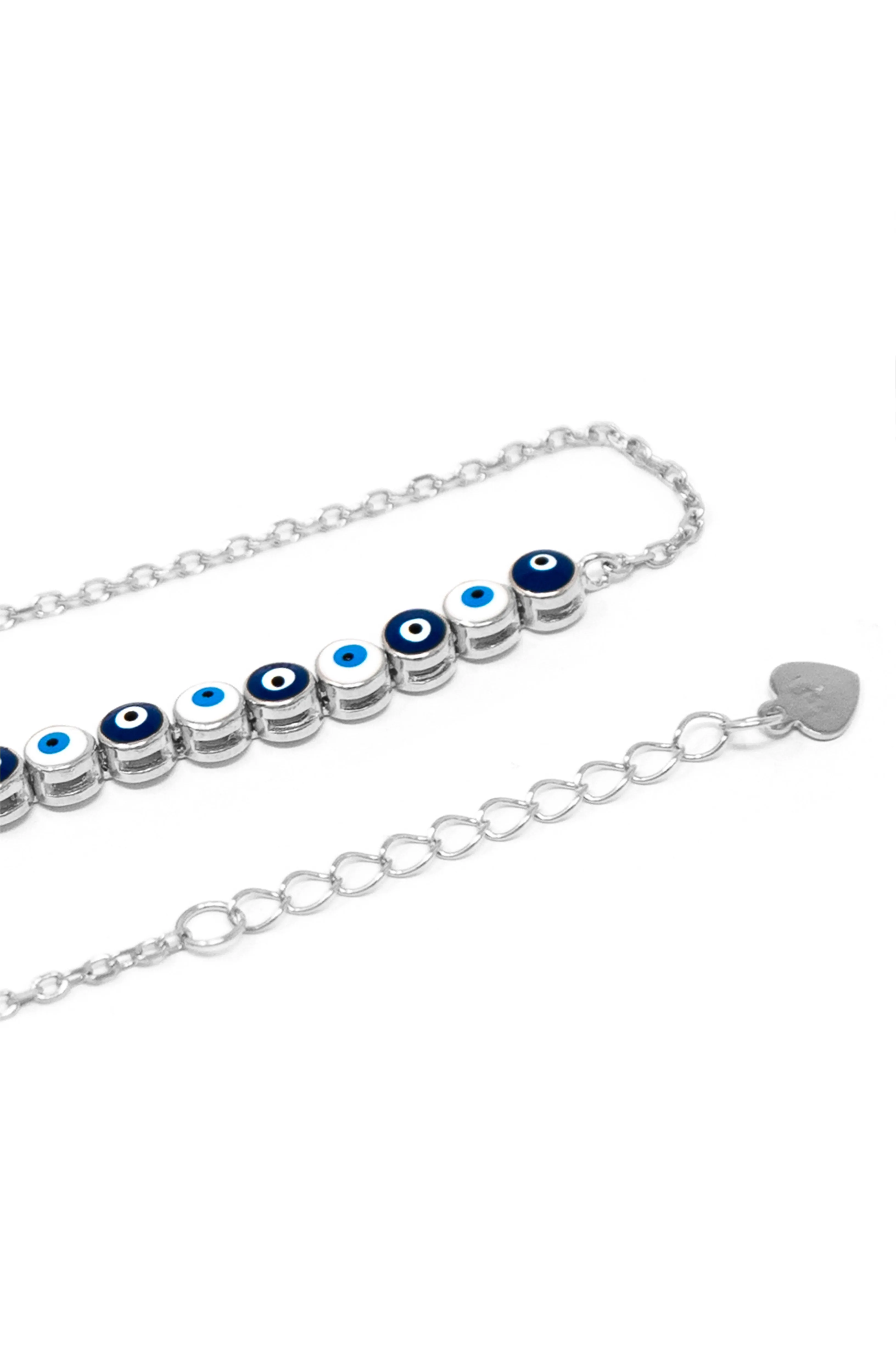 Chic Two Way Evil Eye Sterling Silver Chain Bracelet