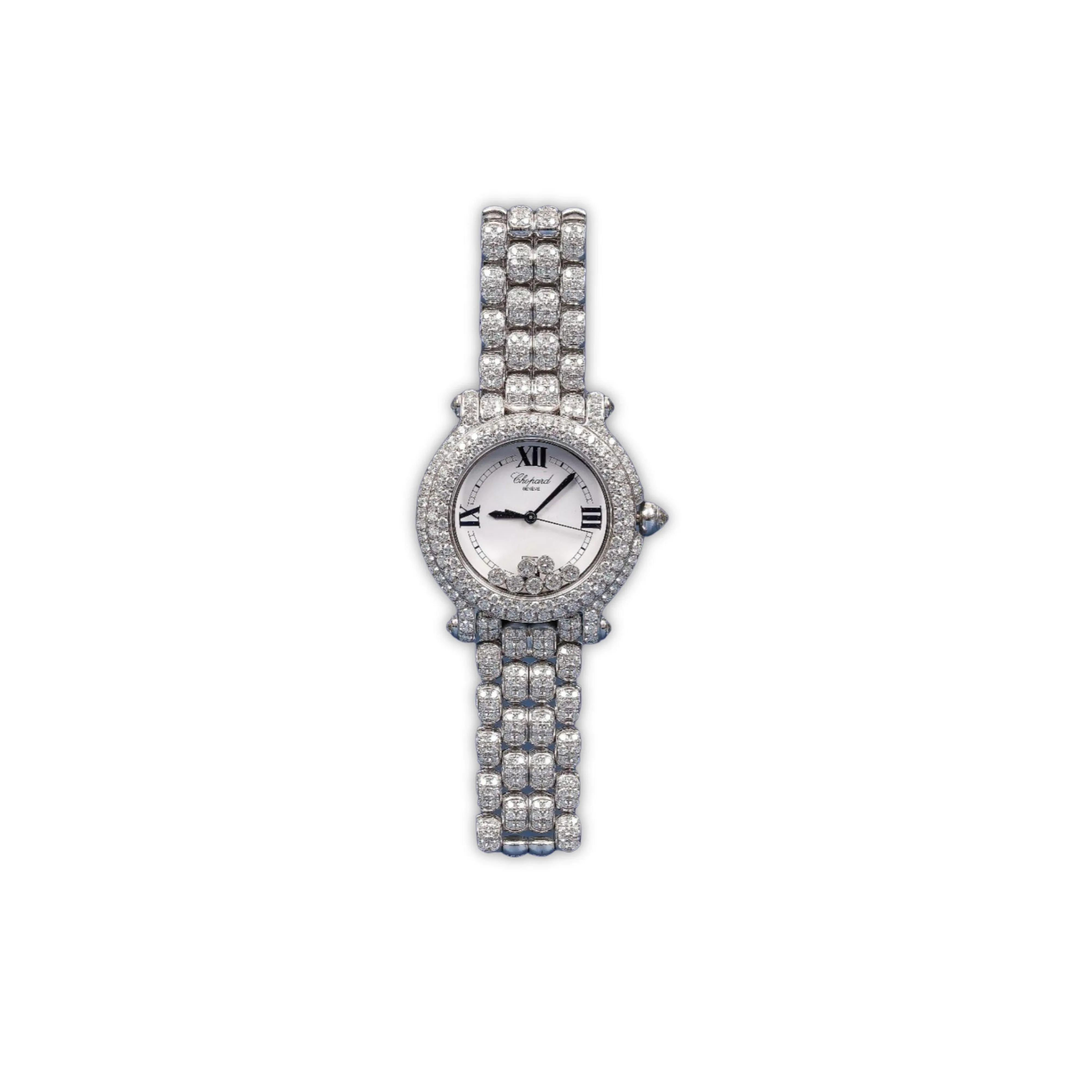 Chopard 18k White Gold Happy Sport 26mm Ladies Diamond Quartz Bracelet Watch