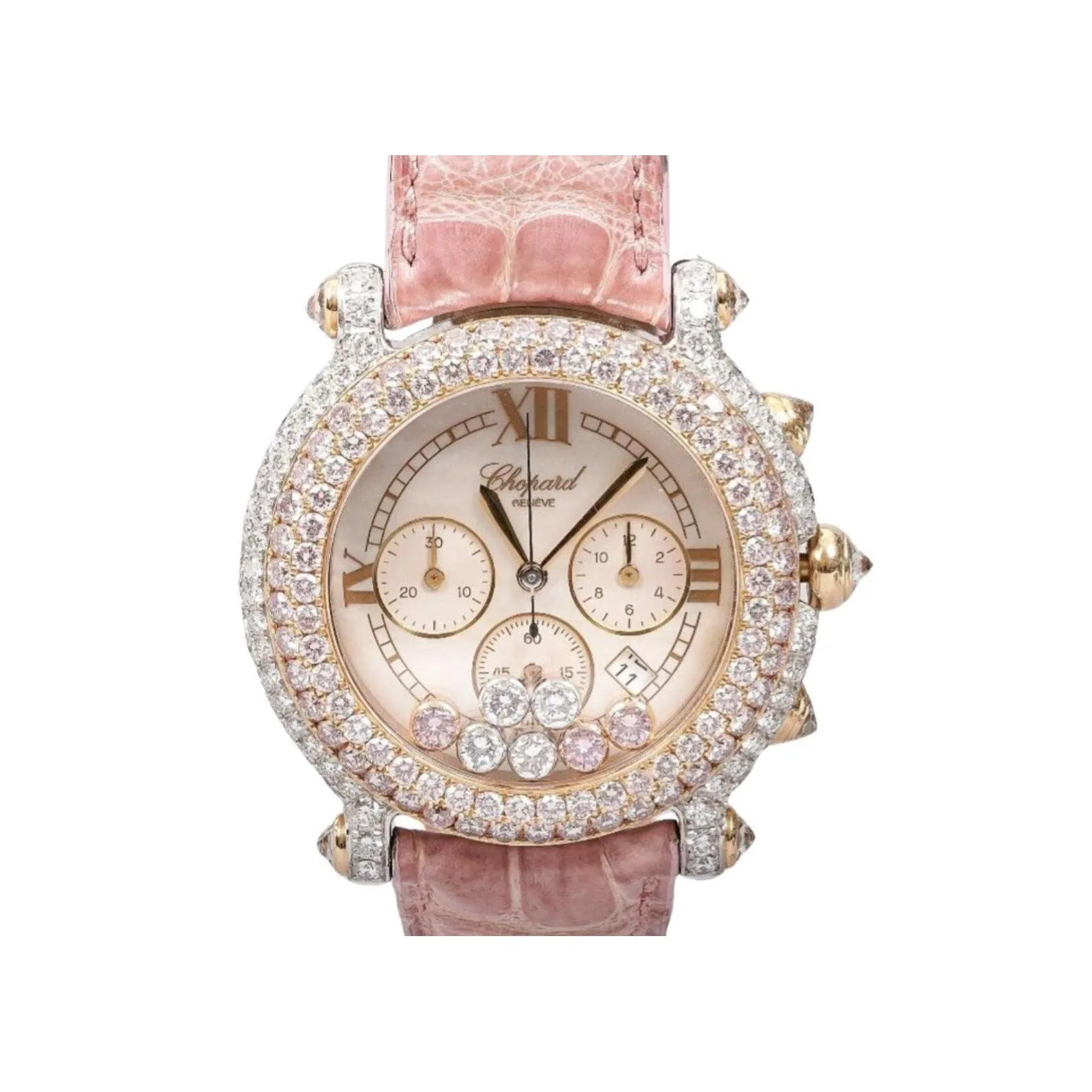 Chopard Happy Sport Pink Diamond 40mm Ladies 18K Gold Watch With Pouch/Papers