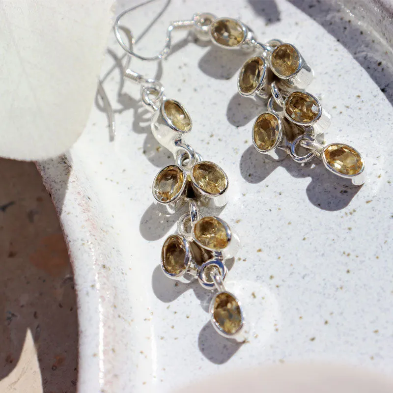 Citrine Silver Drop Gemstone Earrings