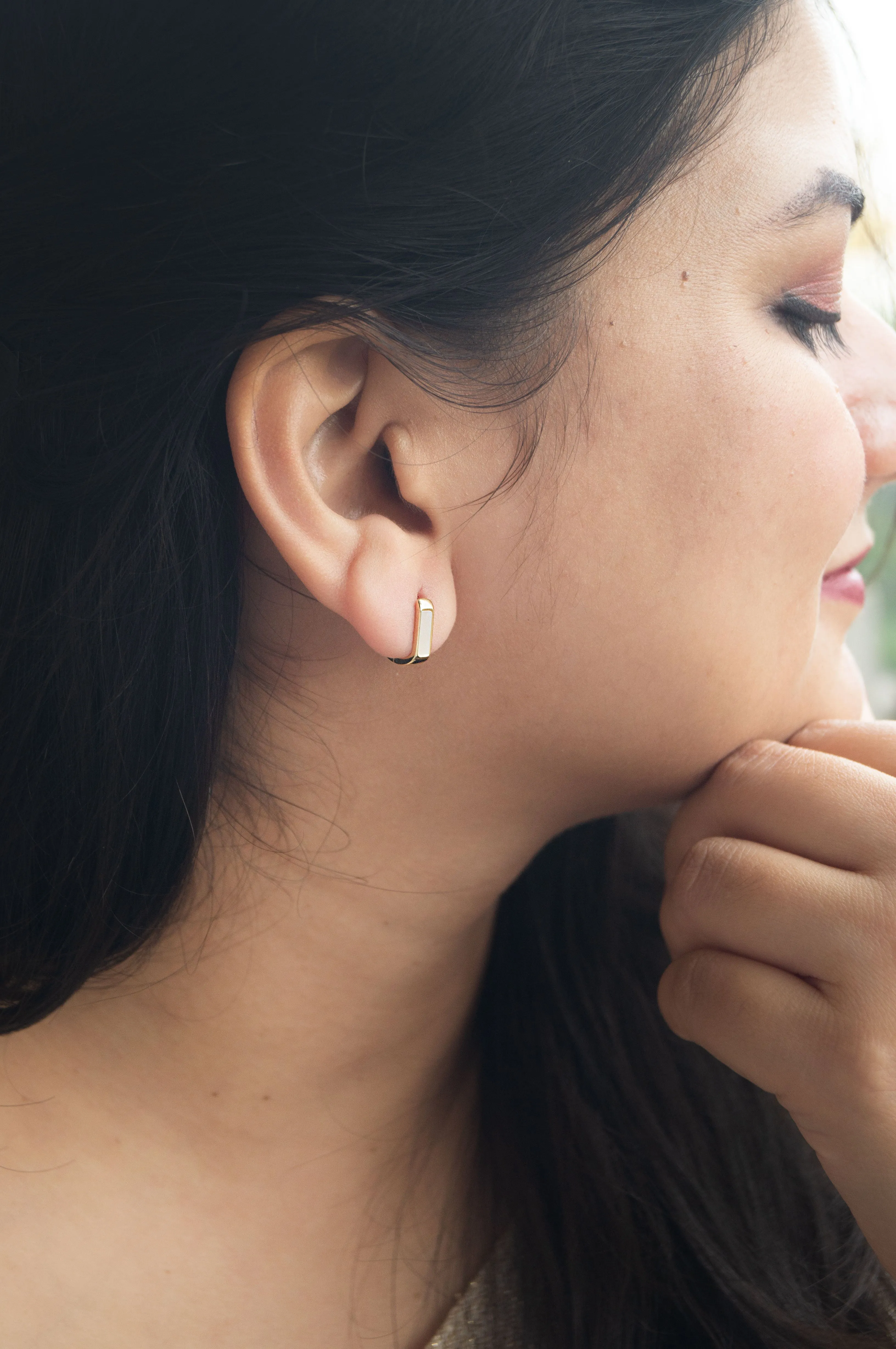 Classic Linear Mother Of Pearl Sterling Silver Hoop Earrings