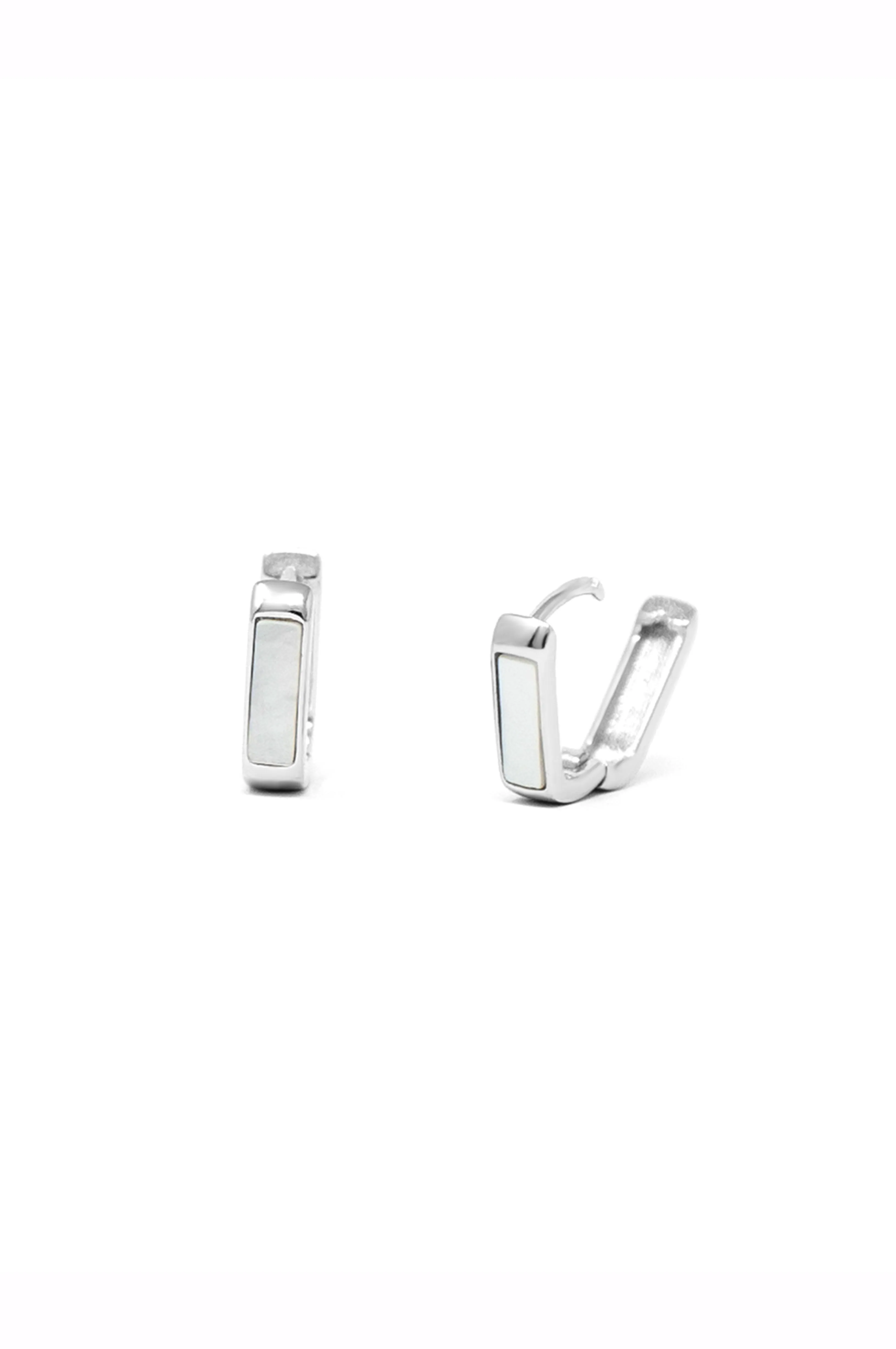 Classic Linear Mother Of Pearl Sterling Silver Hoop Earrings