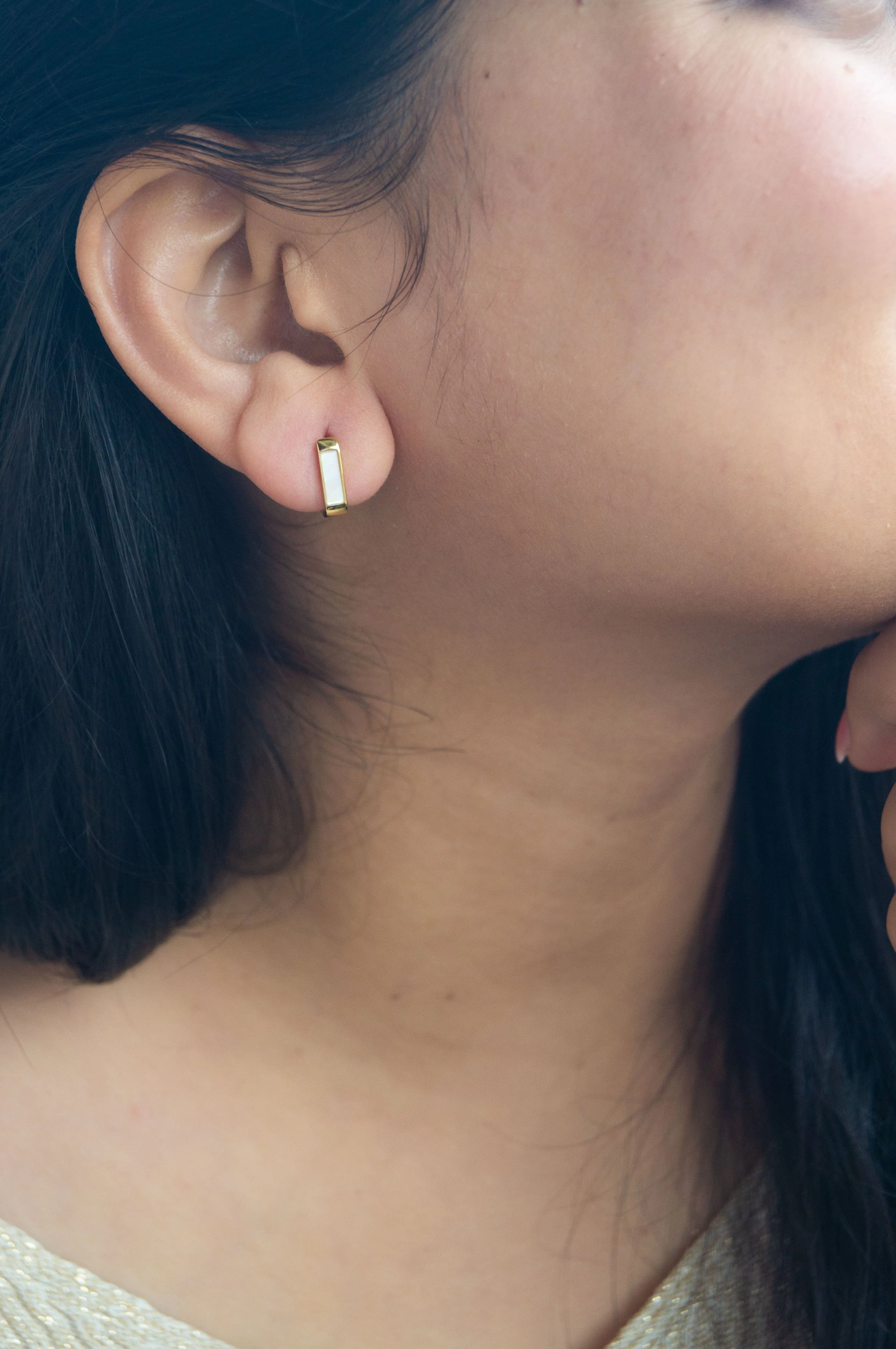 Classic Linear Mother Of Pearl Sterling Silver Hoop Earrings