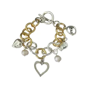 COOLSKIN TWO TONES PEARLS AND HEARTS BRACELET