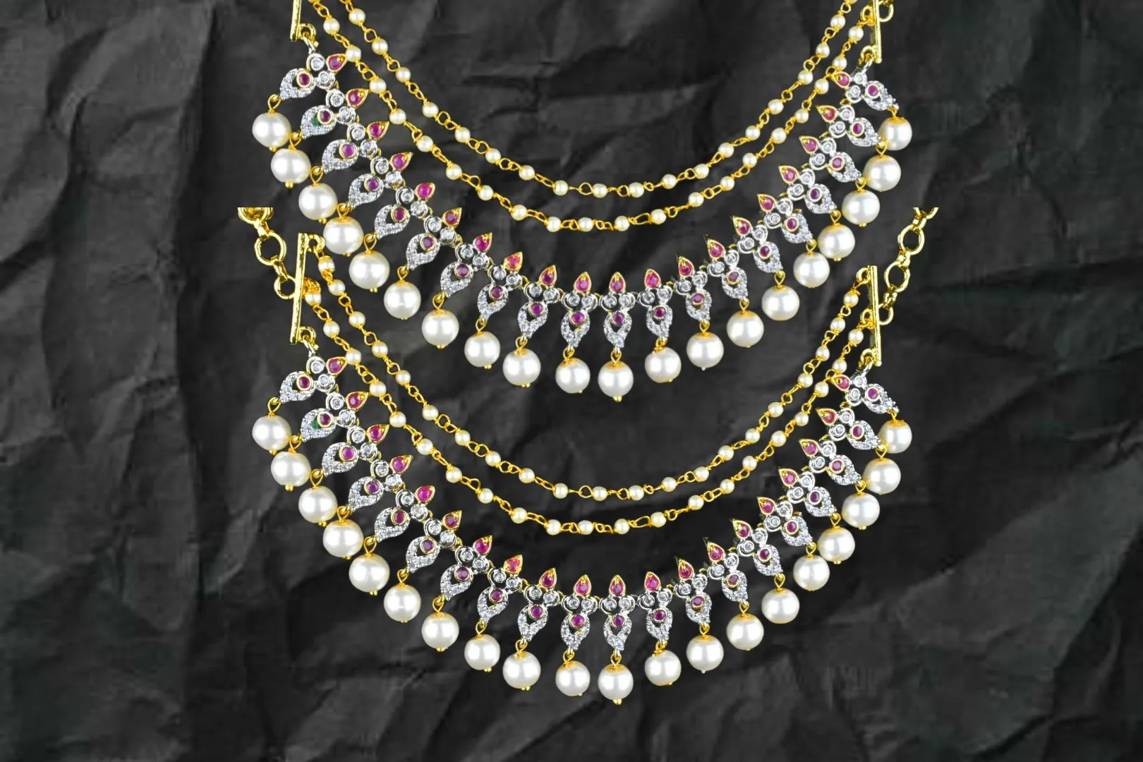 Cz Champaswaralu Earchains By Asp Fashion Jewellery