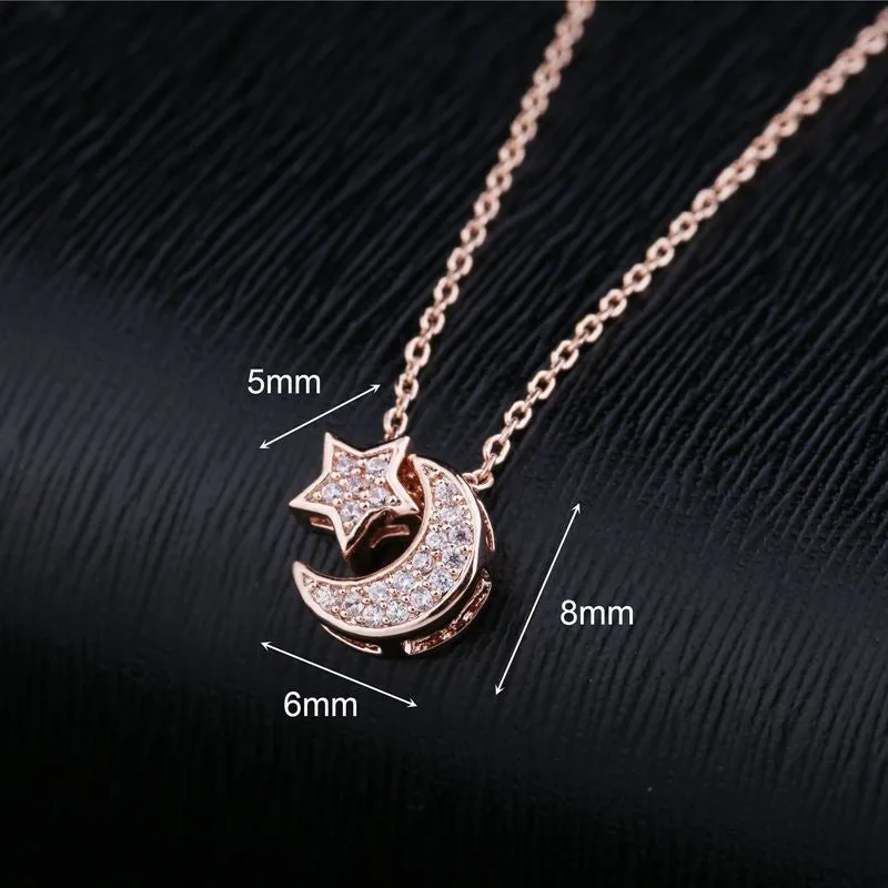 CZ Crystal Paved Moon Star l Chain Necklace Silver- 2 Colors