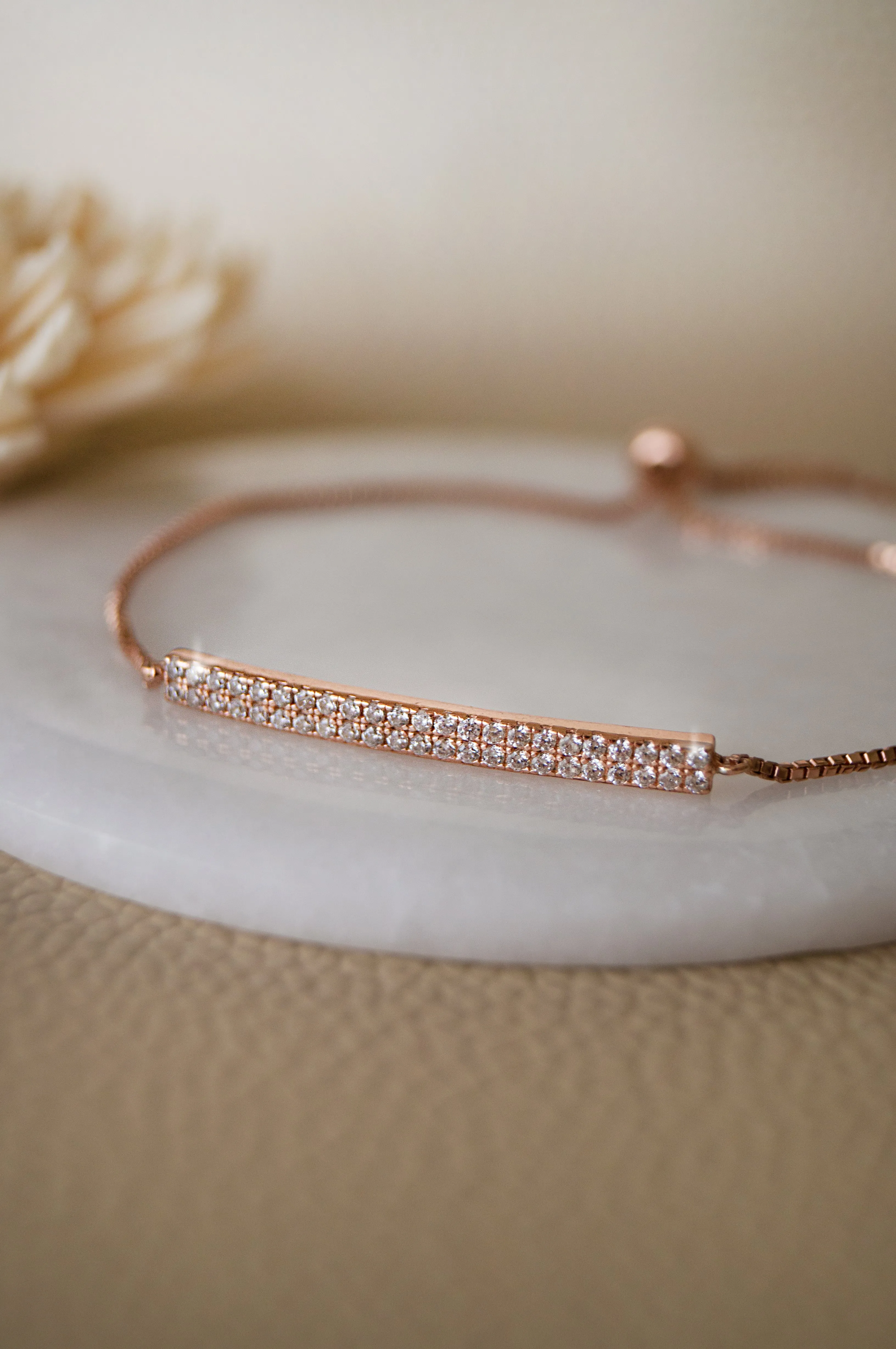 Dainty Sparkle Bar Rose Gold Plated Sterling Silver Pull Chain Bracelet