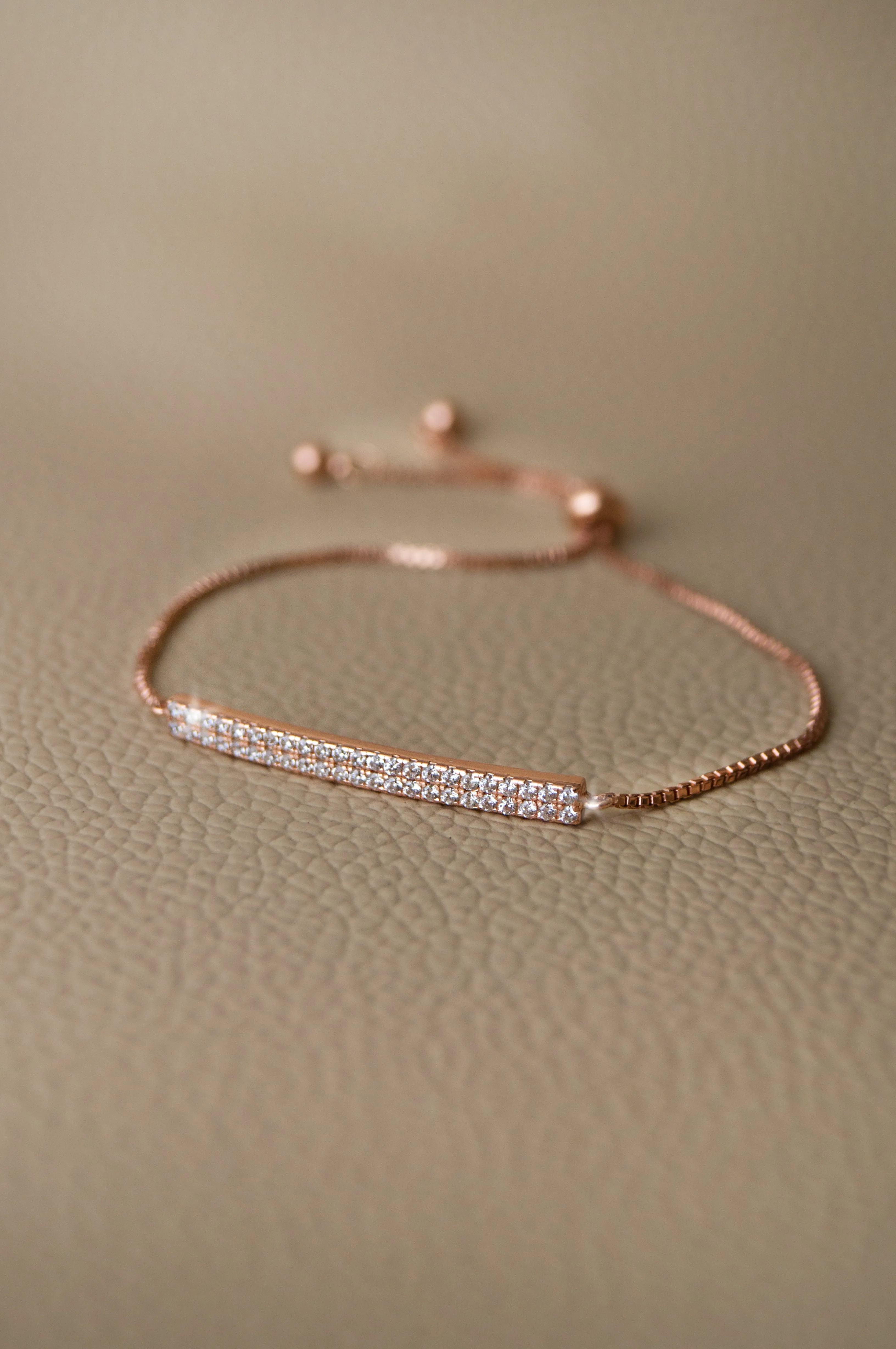 Dainty Sparkle Bar Rose Gold Plated Sterling Silver Pull Chain Bracelet