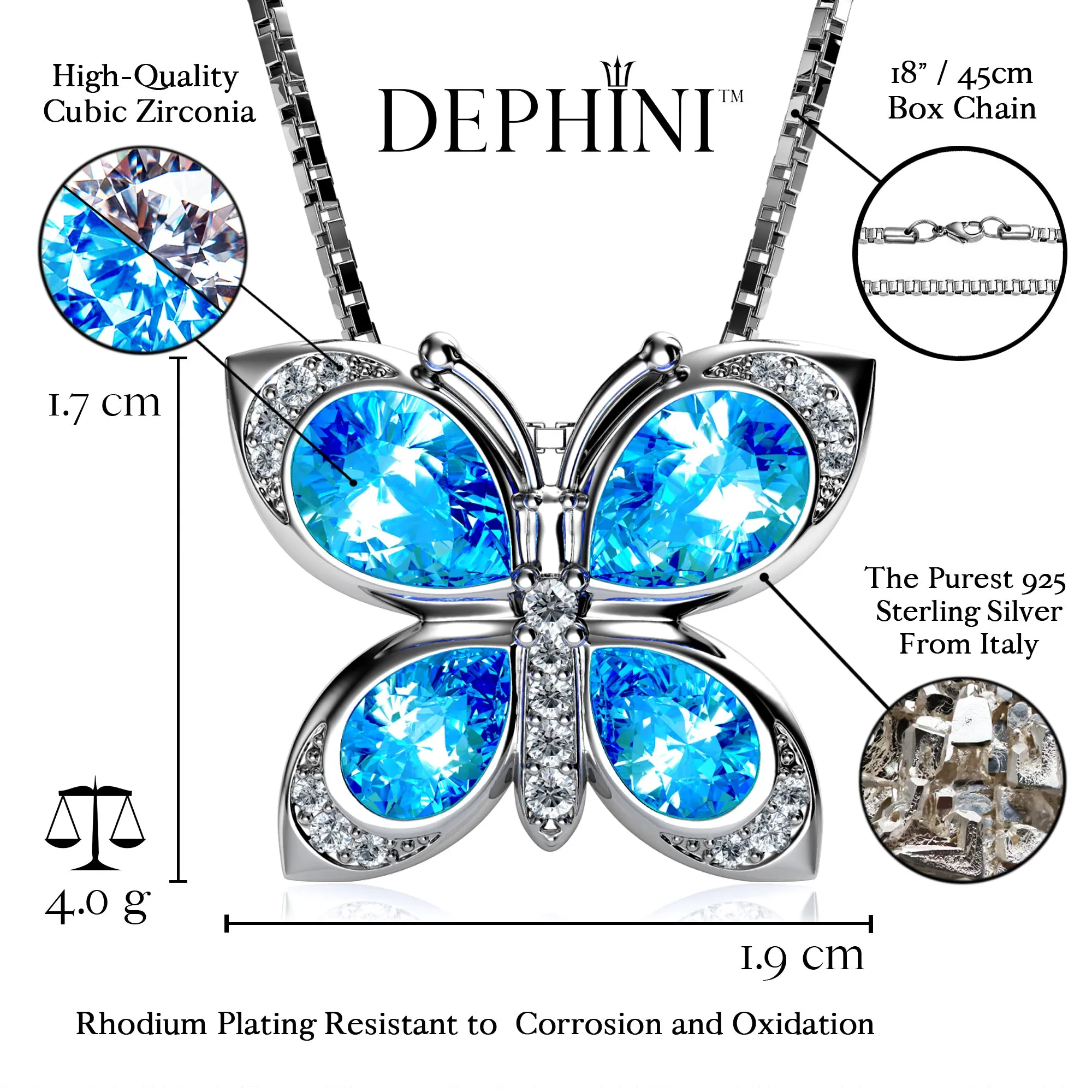 DEPHINI butterfly necklace - 925 Sterling Silver CZ Crystals