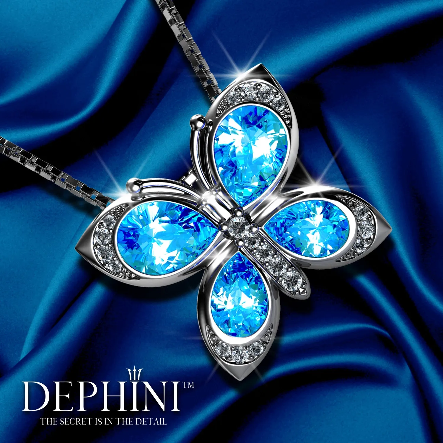 DEPHINI butterfly necklace - 925 Sterling Silver CZ Crystals