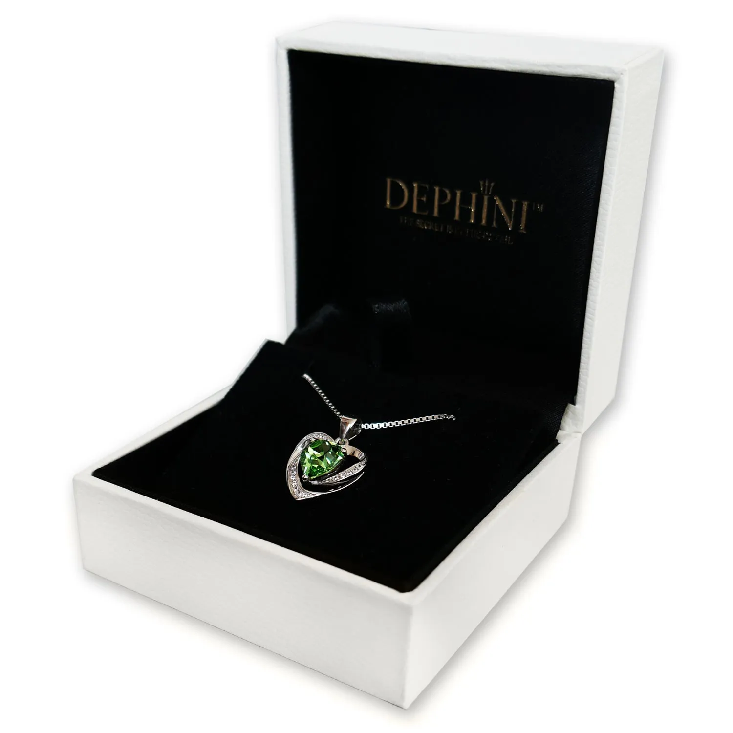 DEPHINI Green Heart Necklace - 925 Sterling Silver Pendant CZ Crystal