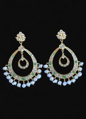 DER275 Hyderabadi  Chandbali in real pearls -GREEN ( READY TO SHIP )