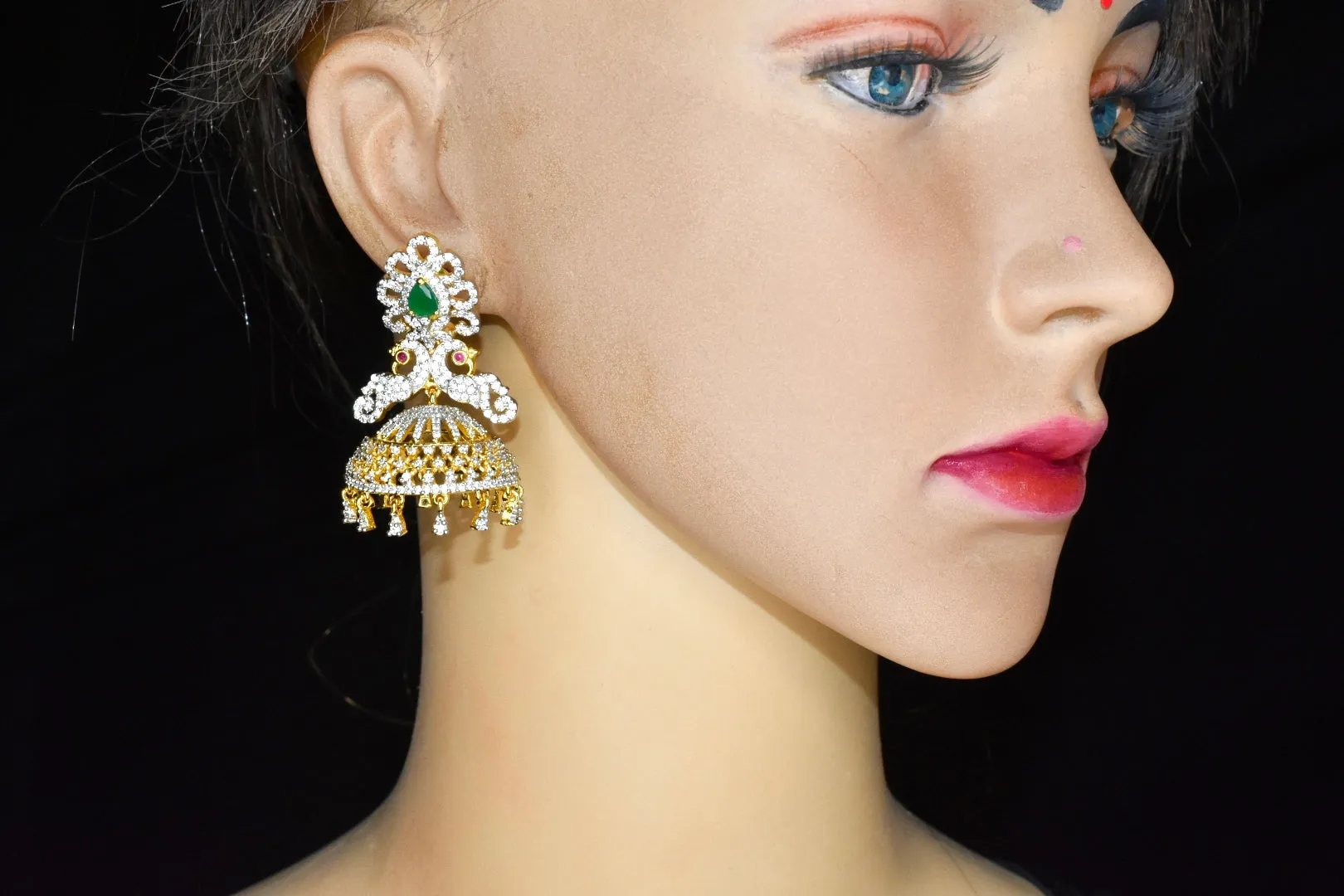 Elegant Peacock CZ Jhumka Earrings By Asp Fashion Jewellery