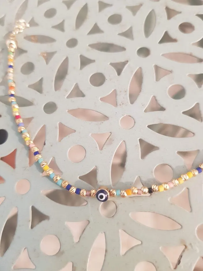 Evil eye bracelet for protection with colourful beads.  Believed to Prevent Bad Luck and Evil Eye.