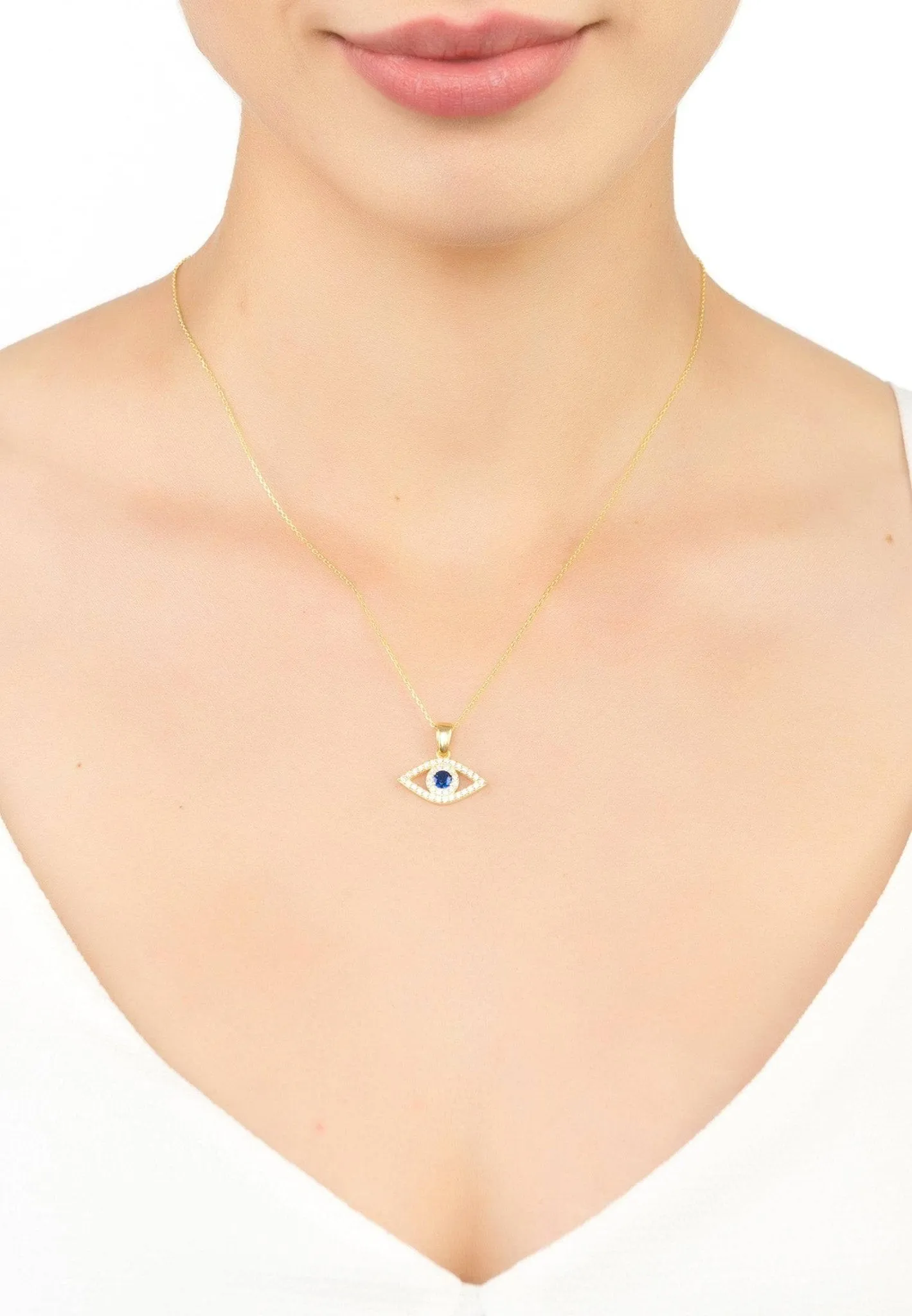 Evil Eye Elliptical Necklace Blue Gold